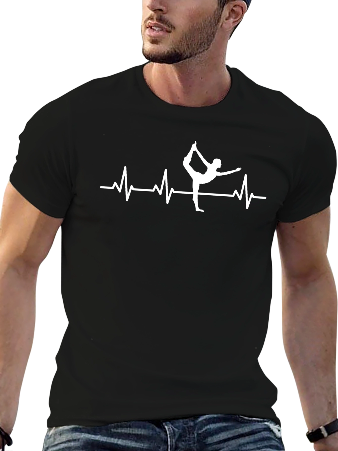 Yoga Heartbeat T-Shirt - Mens Black Tee