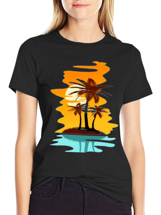 Sunset Palm Tree Graphic Tee - Black T-Shirt