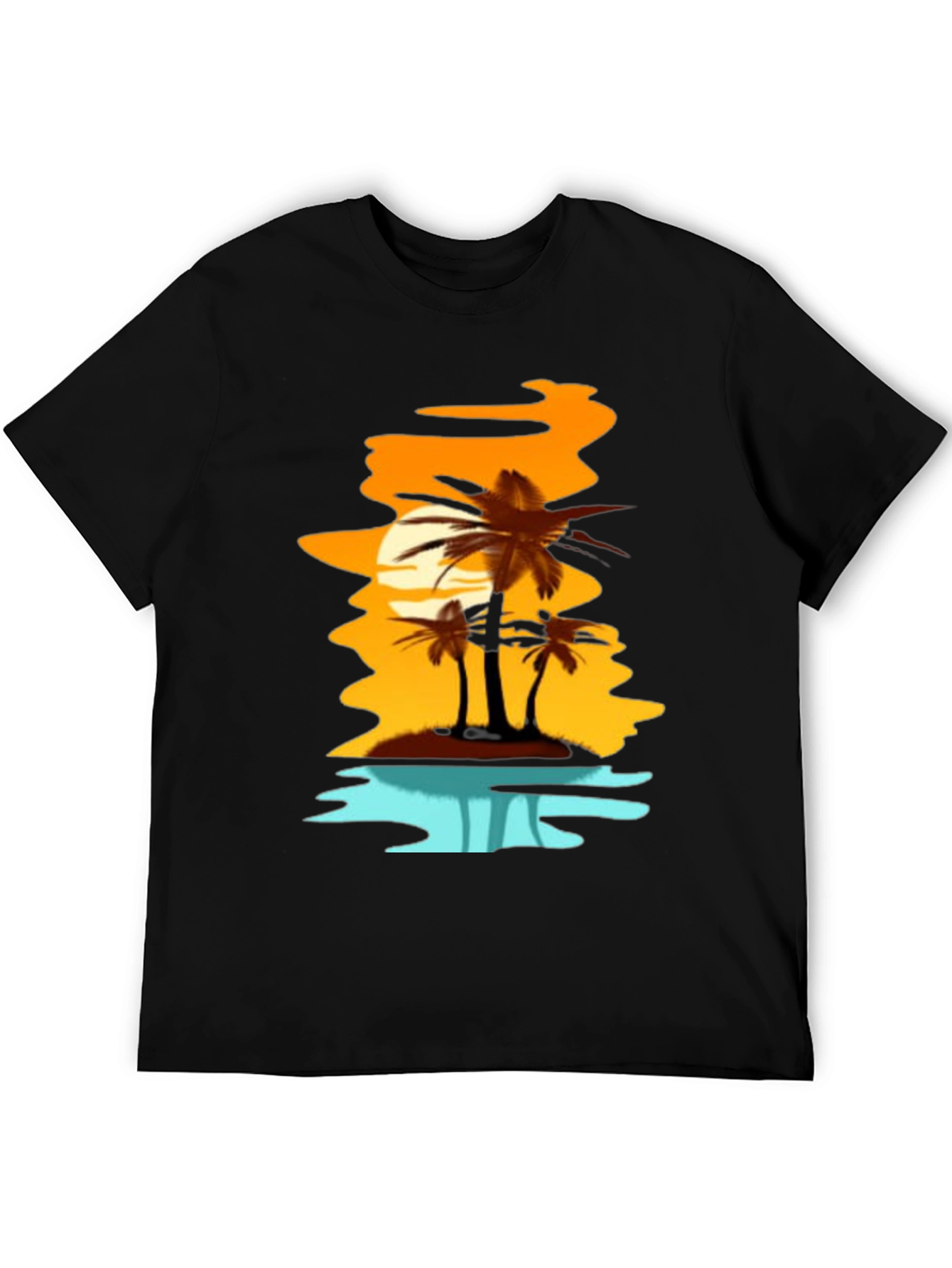 Sunset Palm Tree Graphic Tee - Black T-Shirt