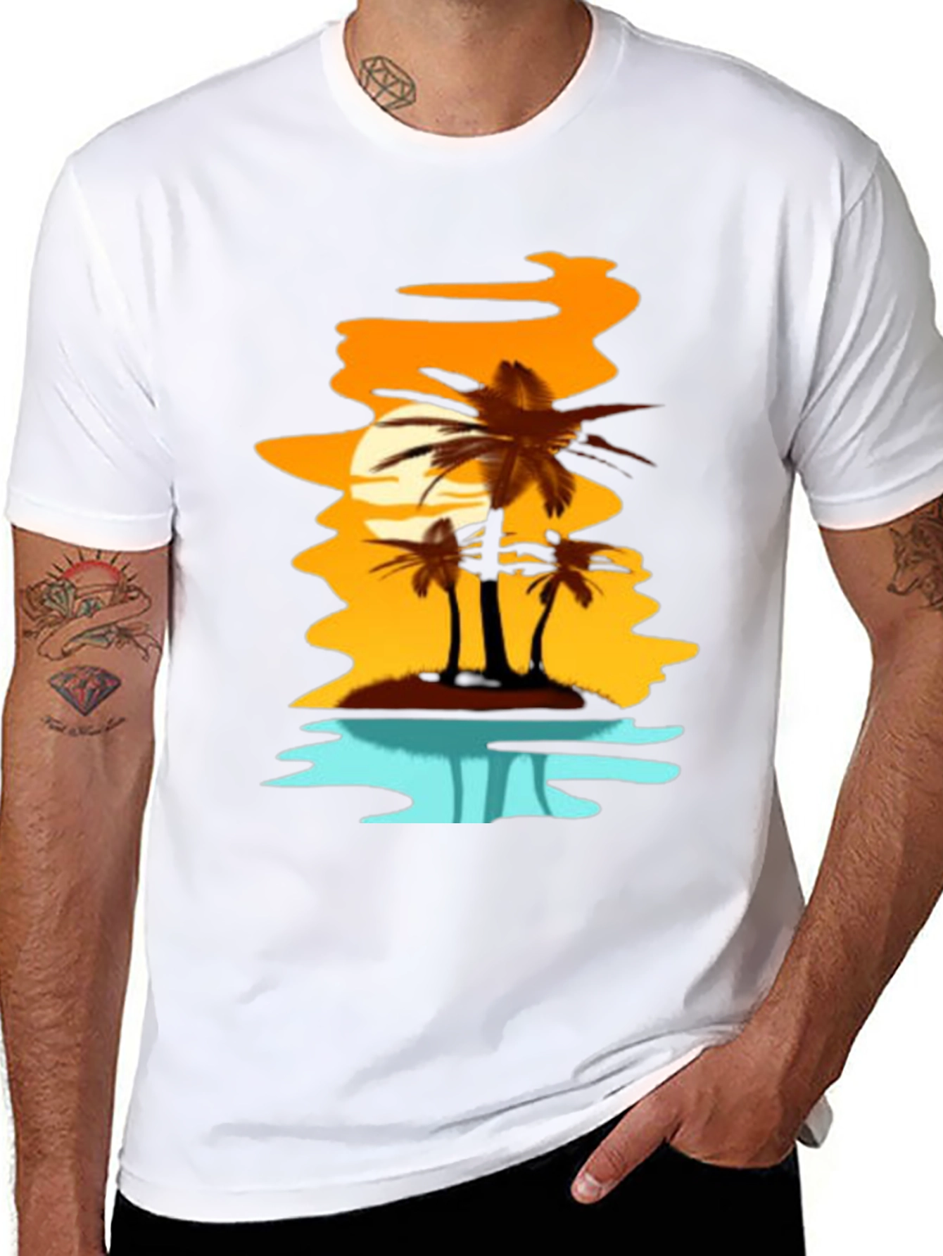 Sunset Palm Tree Graphic Tee - Black T-Shirt