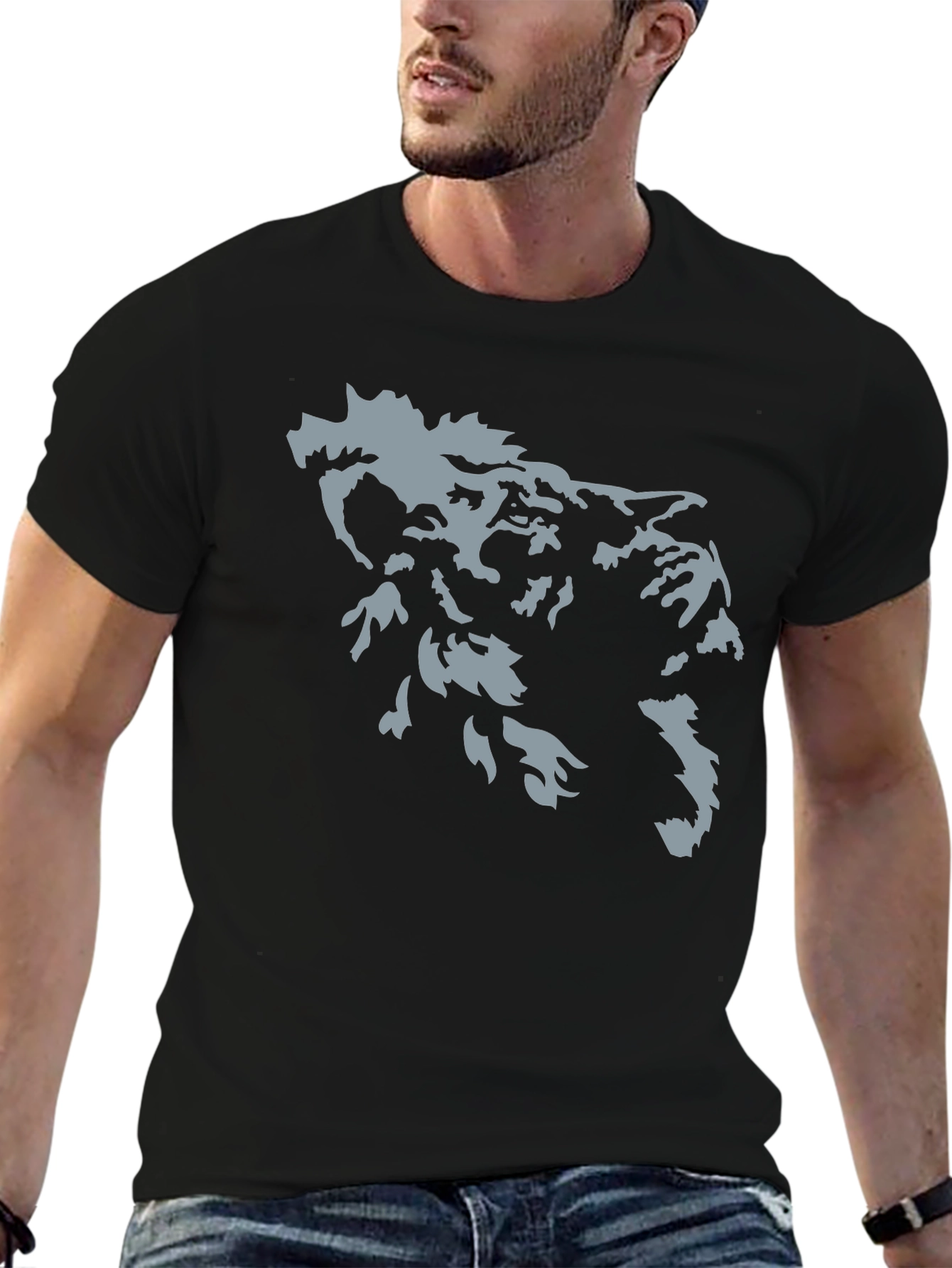 Cool Black T-Shirt with Wolf Graphic