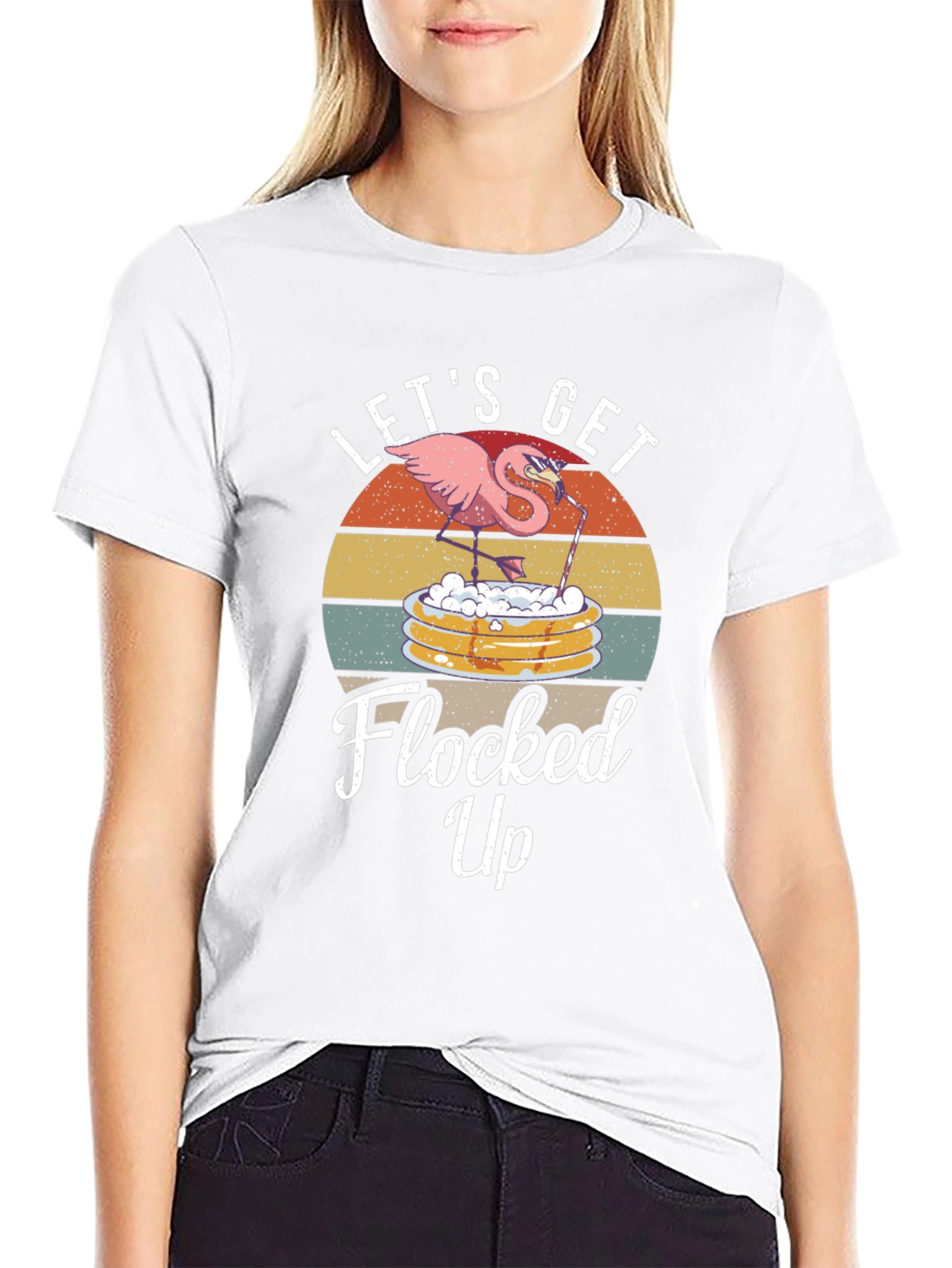 Lets Get Flocked Up T-Shirt Funny Flamingo