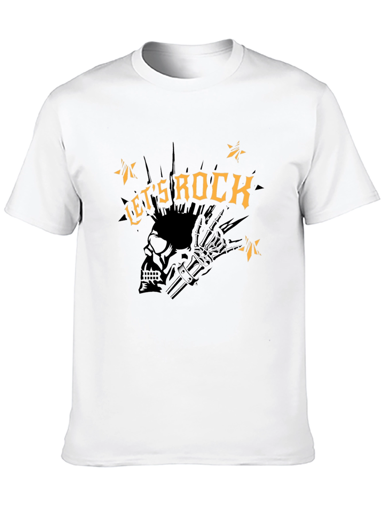 Lets Rock Graphic Tee - Punk Skull Design