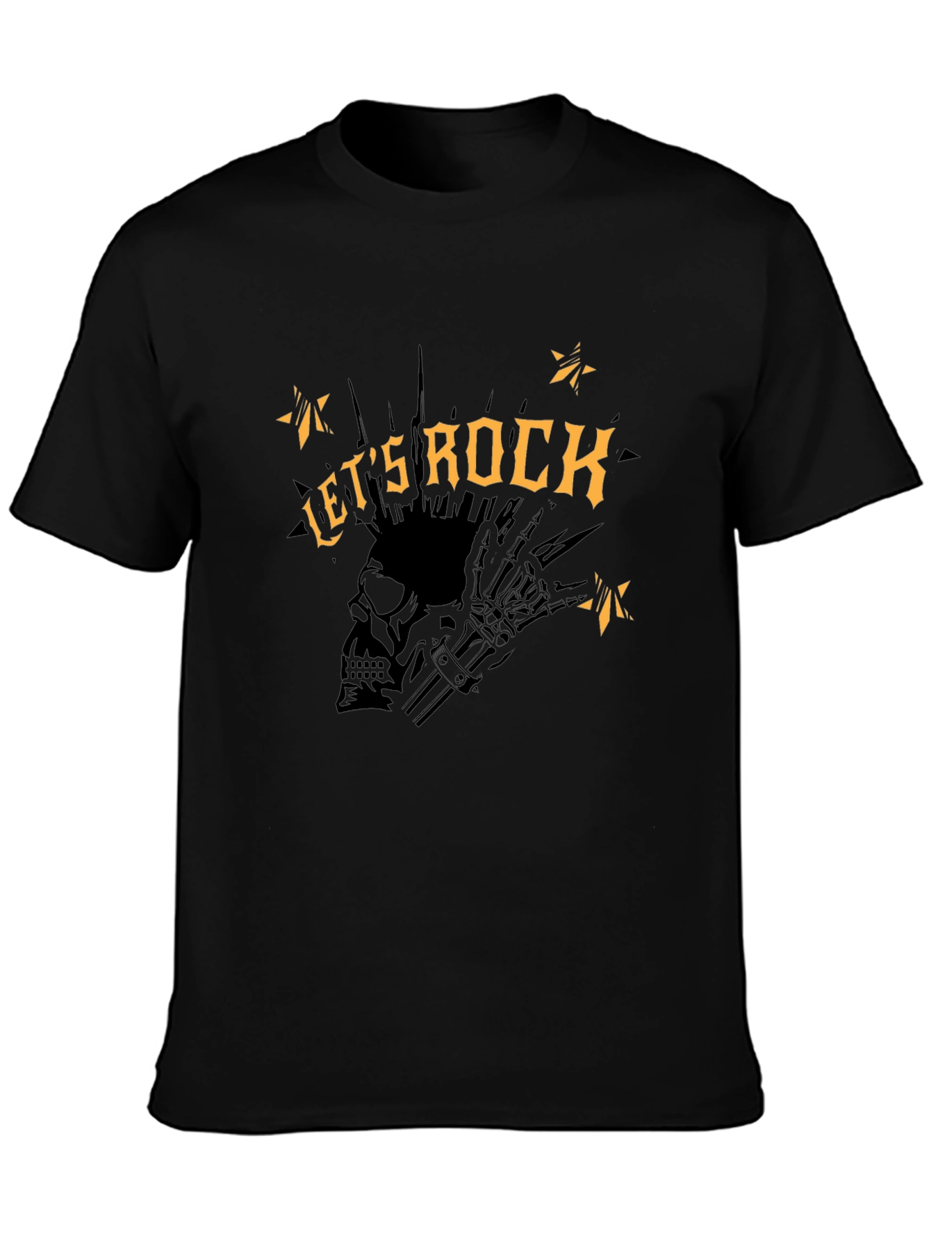 Lets Rock Graphic Tee - Punk Skull Design