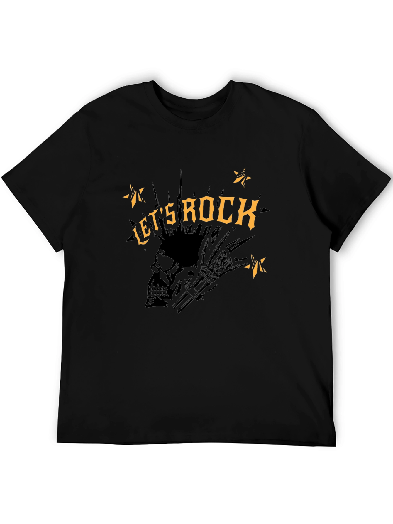 Lets Rock Graphic Tee - Punk Skull Design
