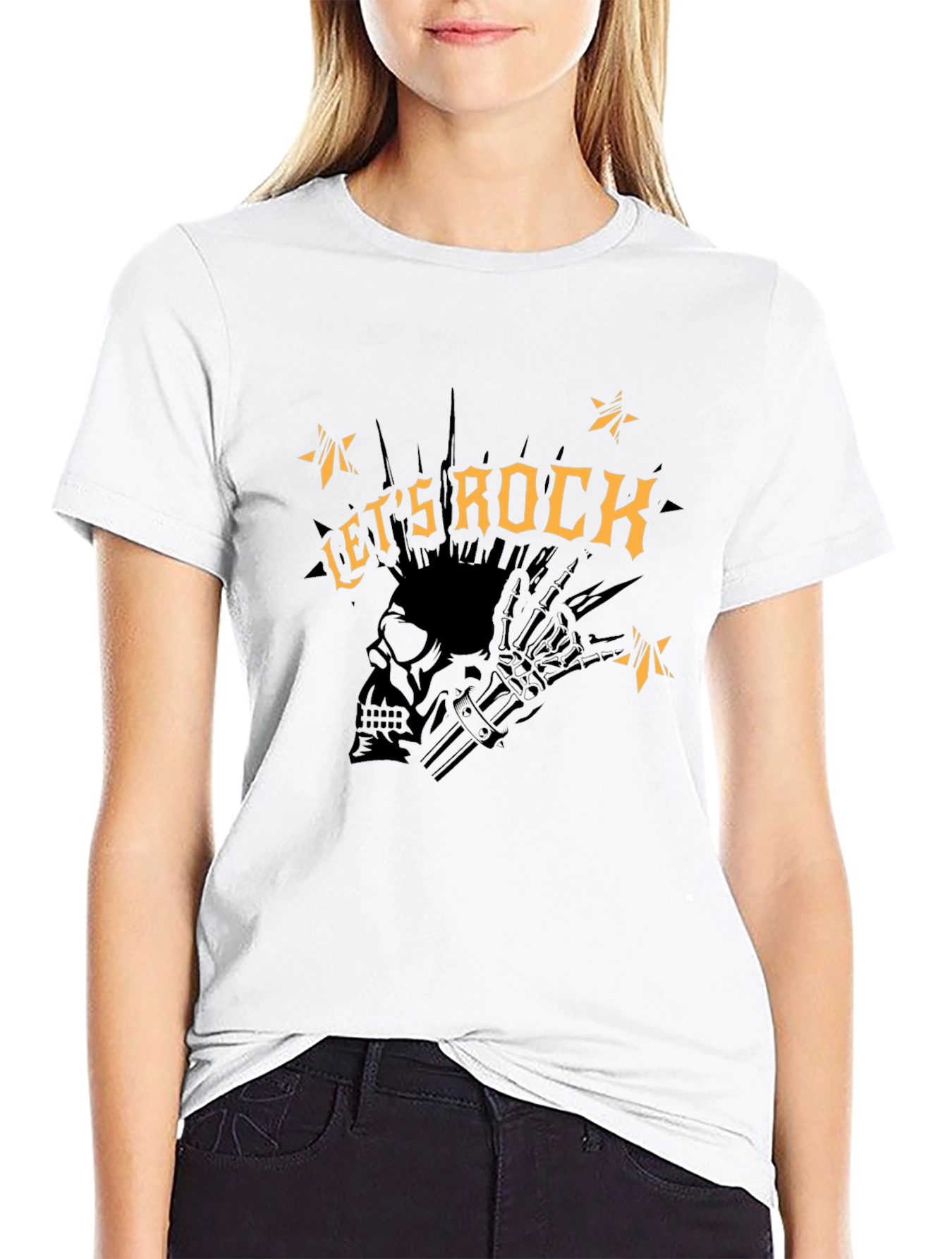 Lets Rock Graphic Tee - Punk Skull Design