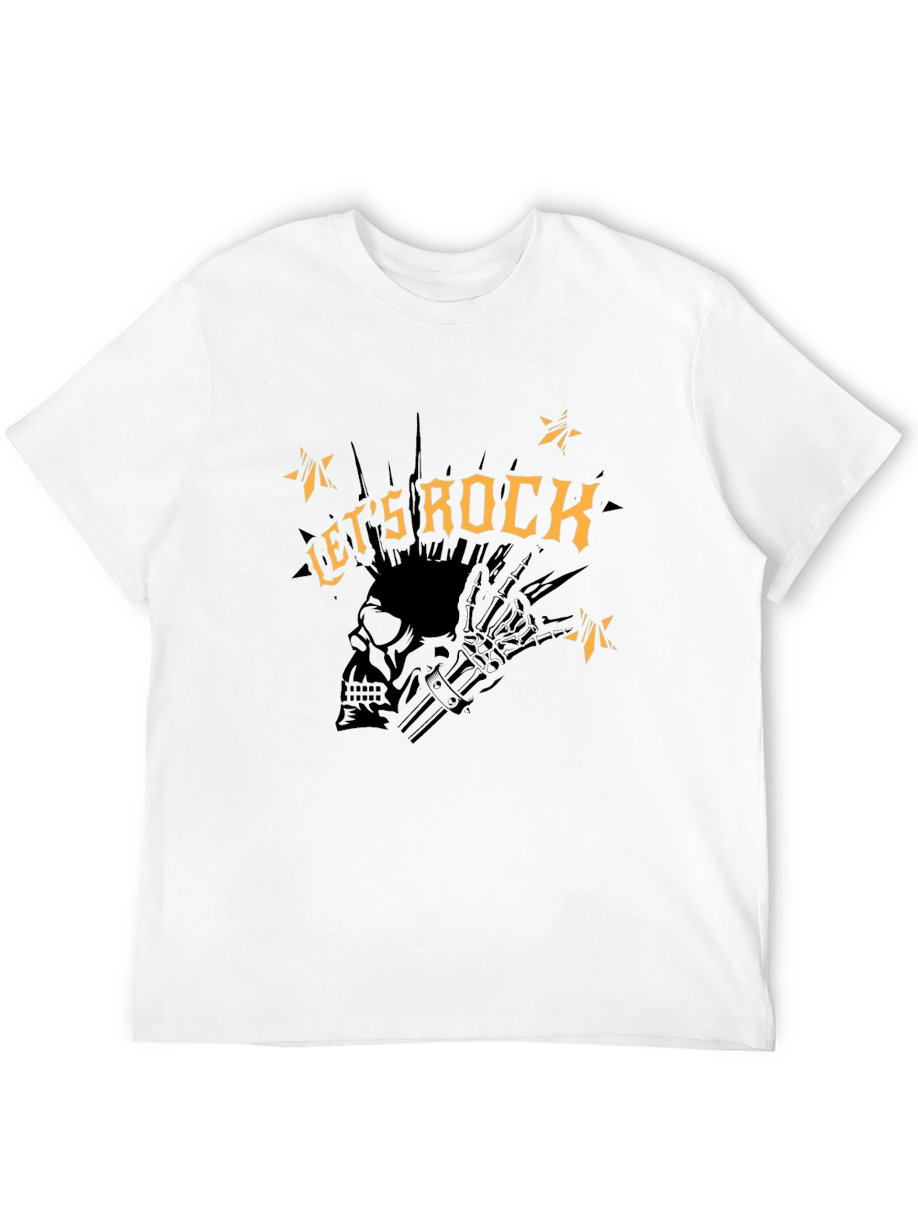 Lets Rock Graphic Tee - Punk Skull Design