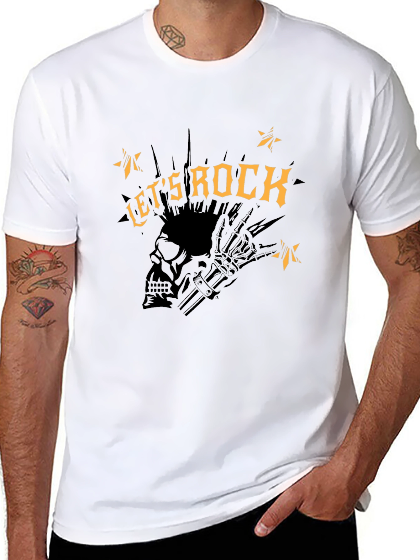 Lets Rock Graphic Tee - Punk Skull Design