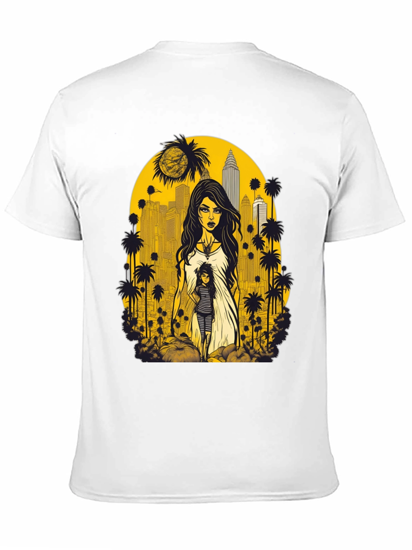 Modern Graphic Tee - Cityscape with Woman Design