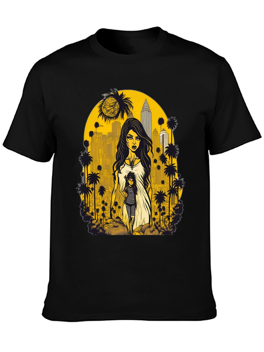Modern Graphic Tee - Cityscape with Woman Design