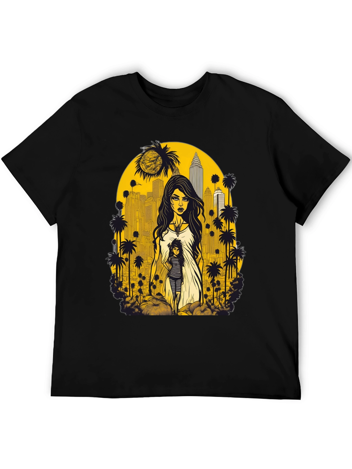 Modern Graphic Tee - Cityscape with Woman Design