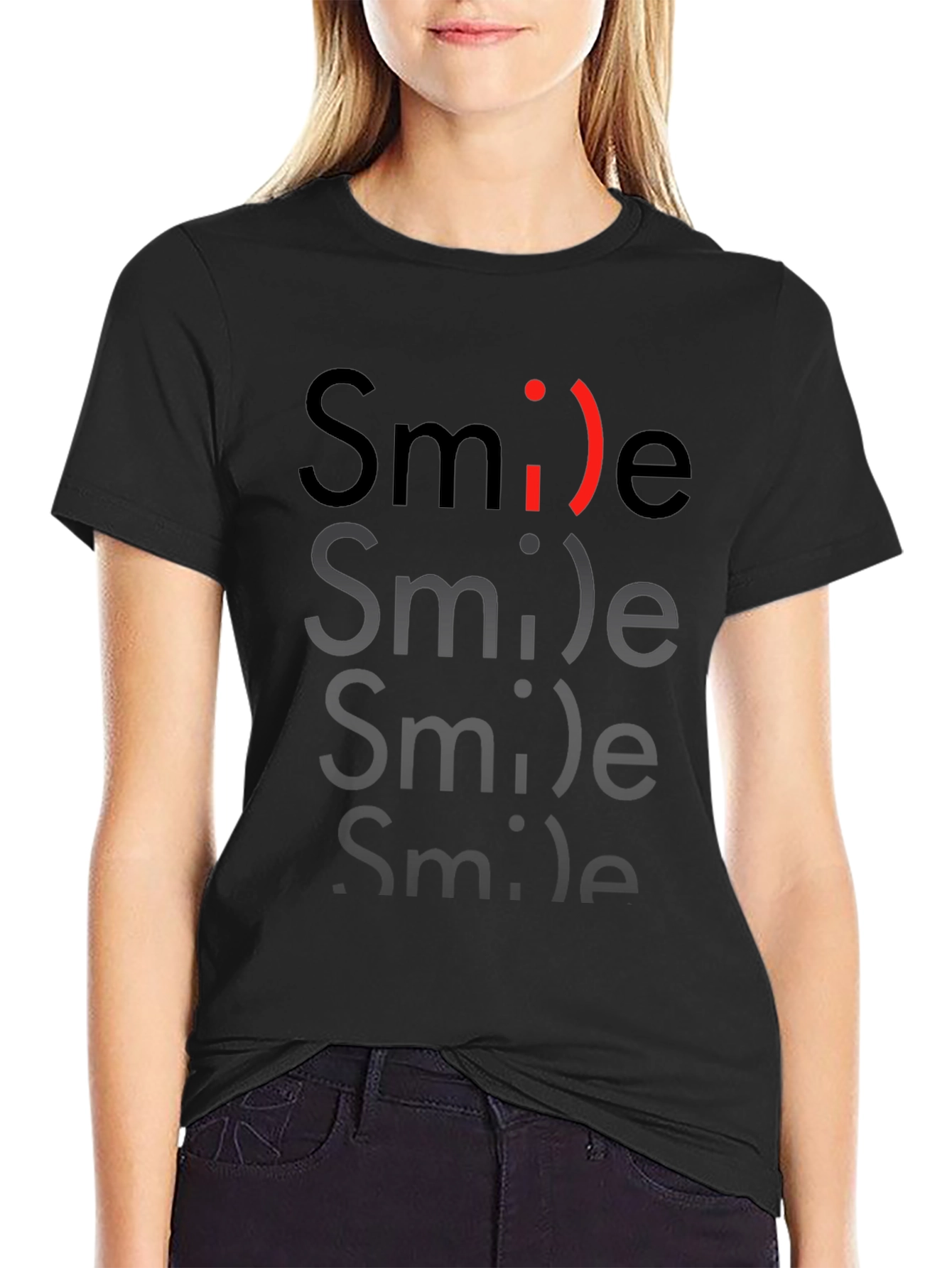 Smile Graphic Print Black T-Shirt