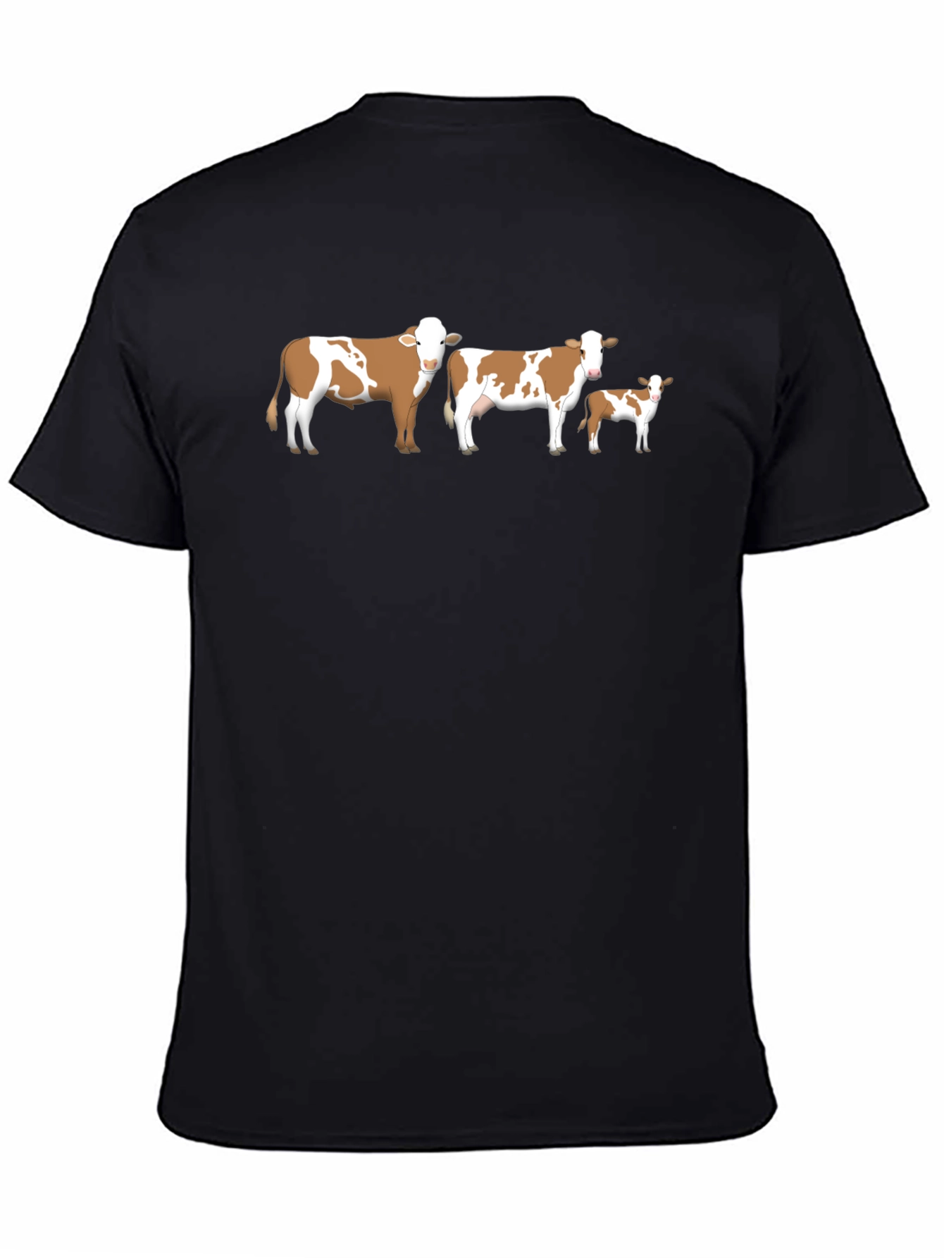 Cow Family Graphic Tee - Black Crew Neck Shirt