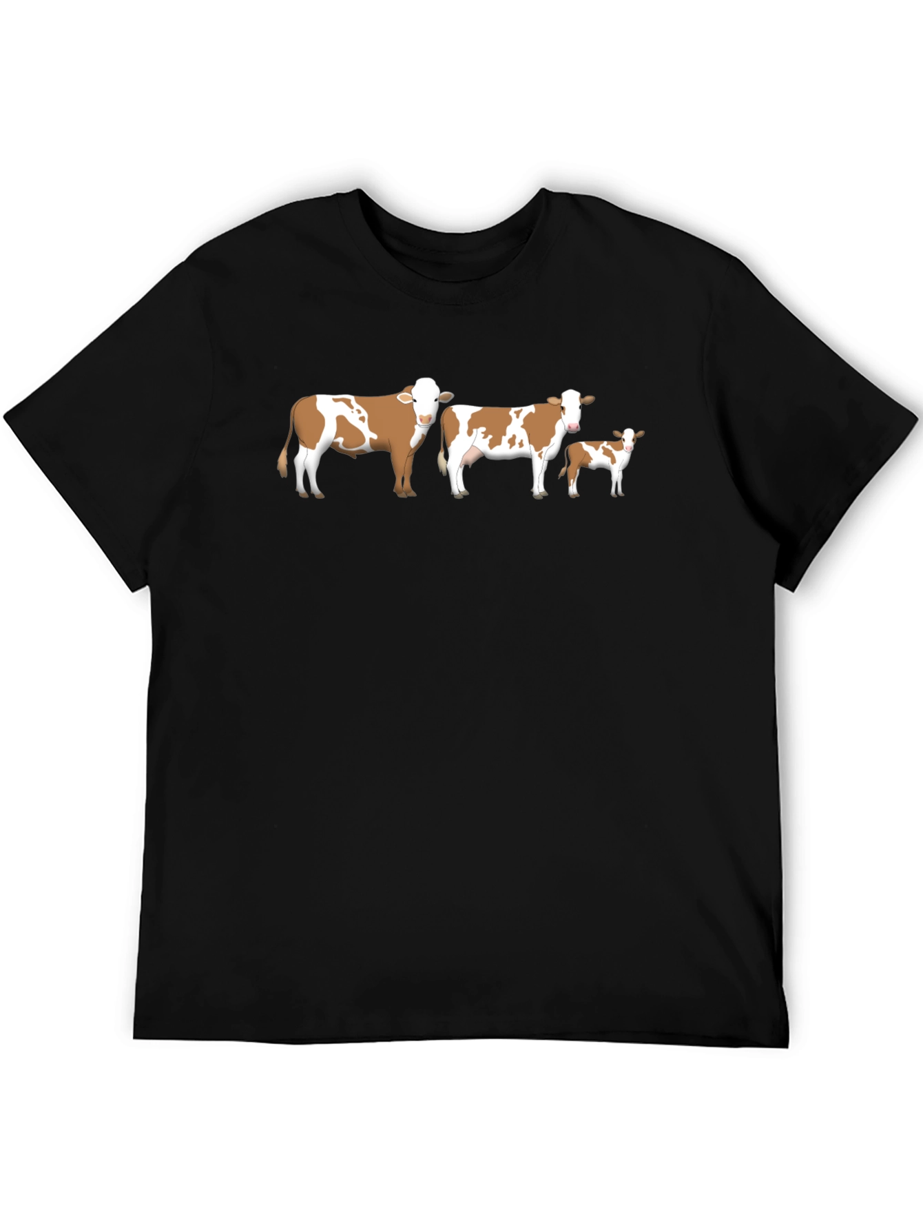 Cow Family Graphic Tee - Black Crew Neck Shirt