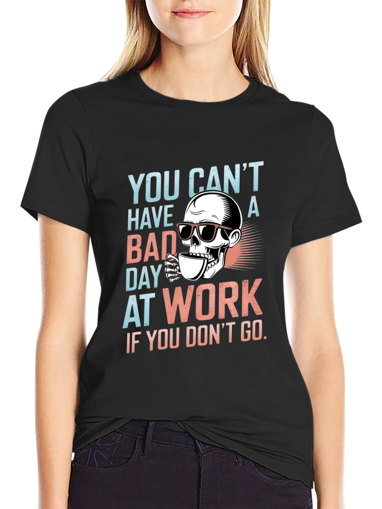 Funny Skull Bad Day at Work Graphic Tee