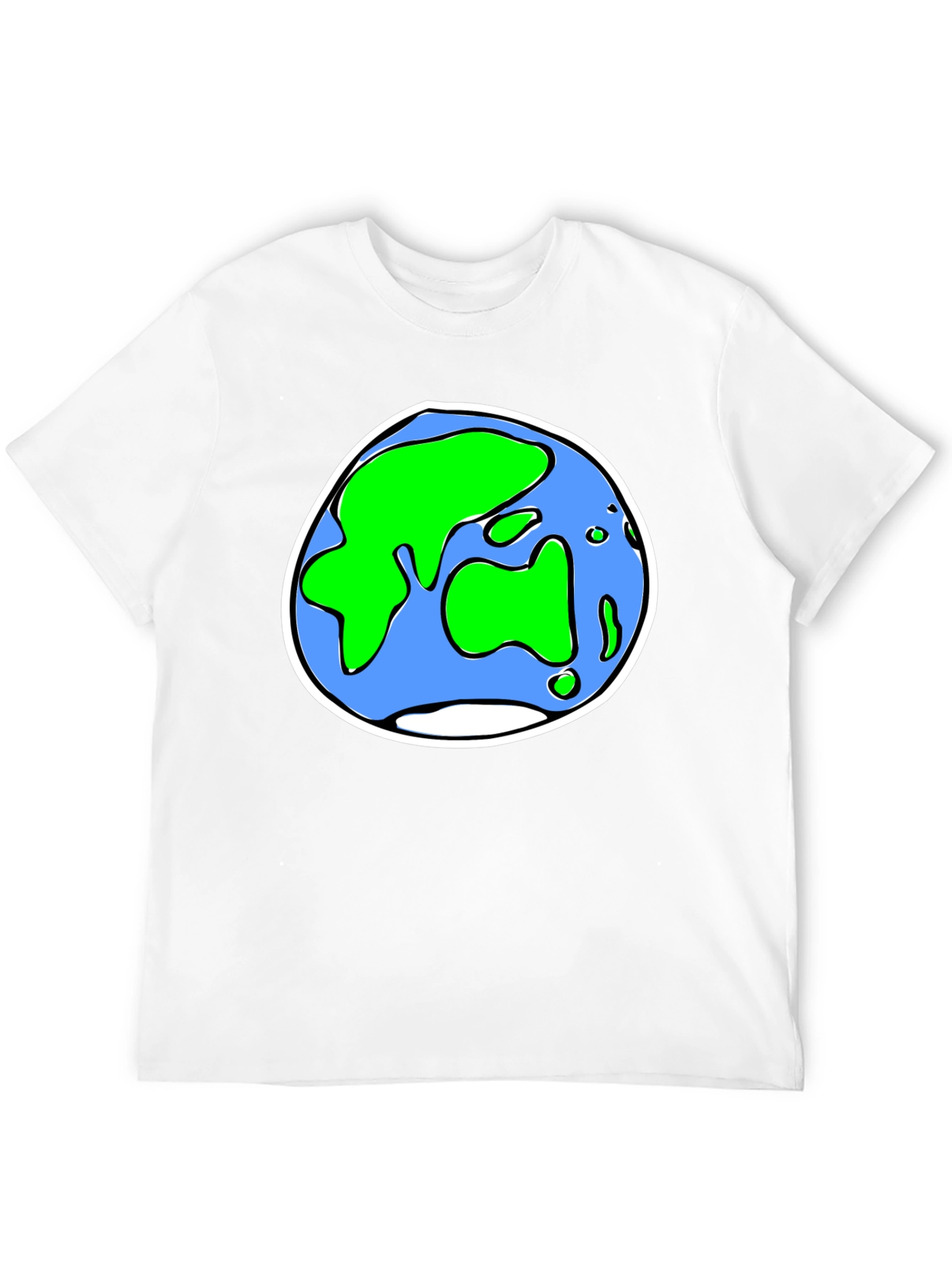 Cartoon Earth Graphic Tee - Black Crew Neck T-Shirt