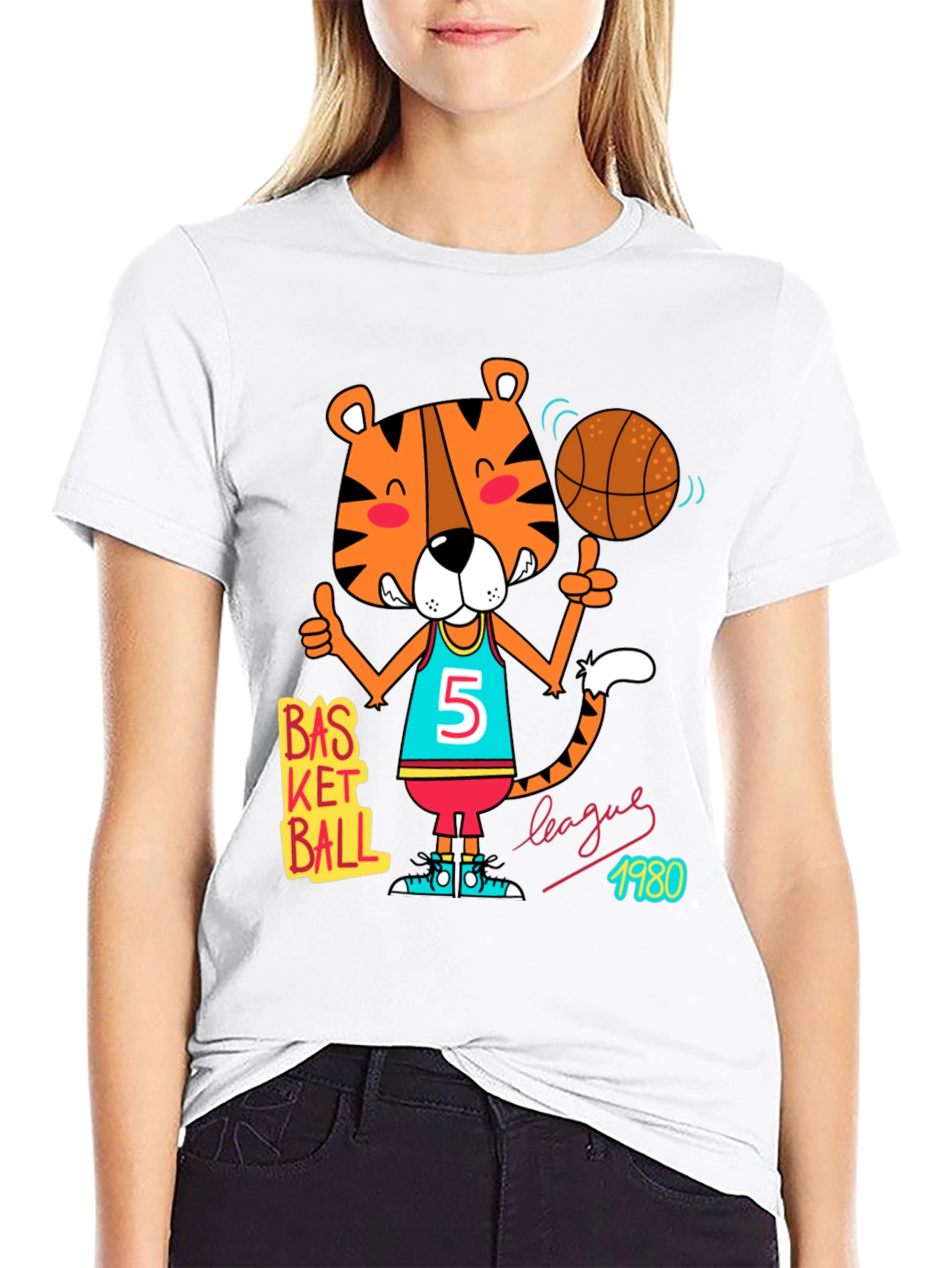 Cartoon Tiger Basketball T-Shirt