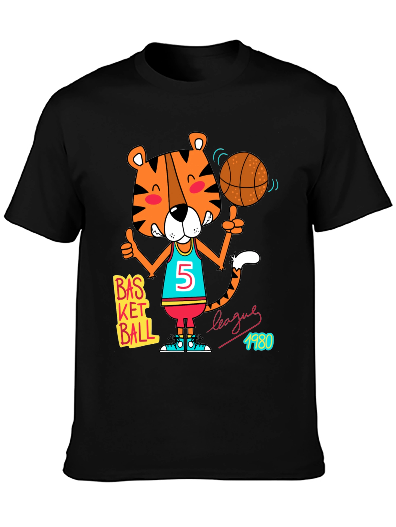 Cartoon Tiger Basketball T-Shirt