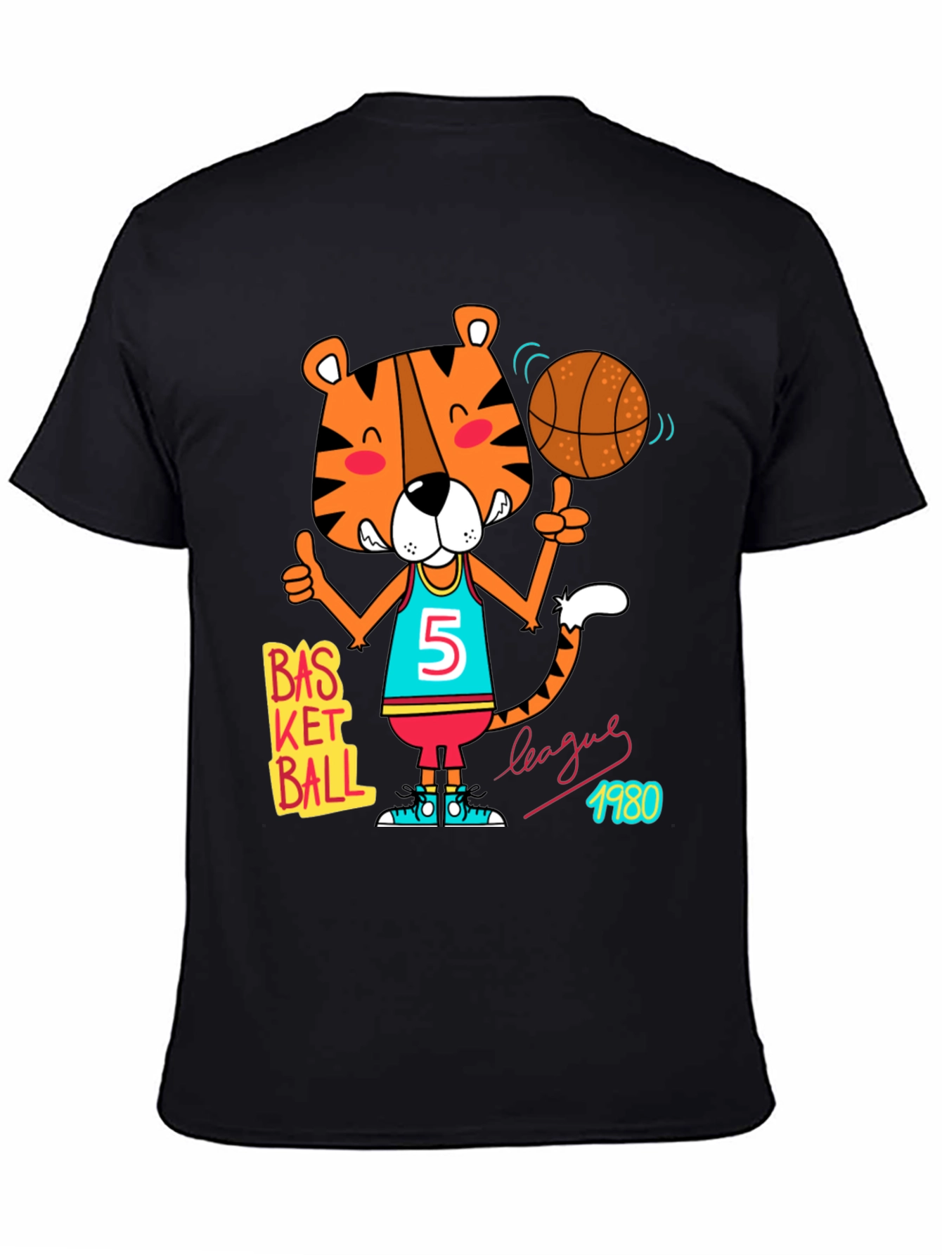 Cartoon Tiger Basketball T-Shirt