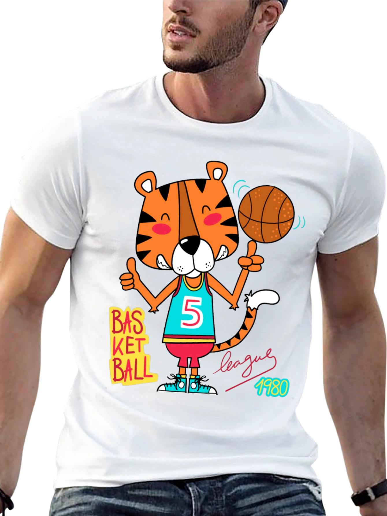 Cartoon Tiger Basketball T-Shirt
