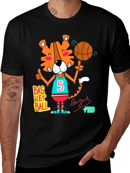 Cartoon Tiger Basketball T-Shirt
