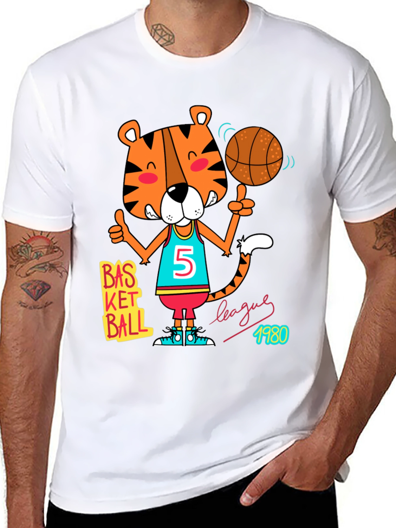 Cartoon Tiger Basketball T-Shirt