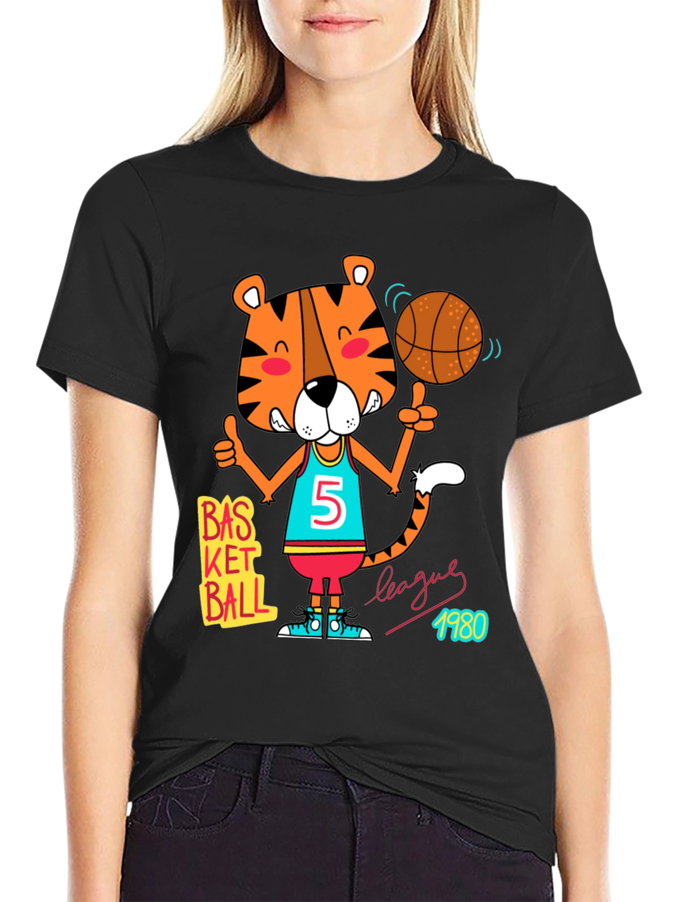 Cartoon Tiger Basketball T-Shirt