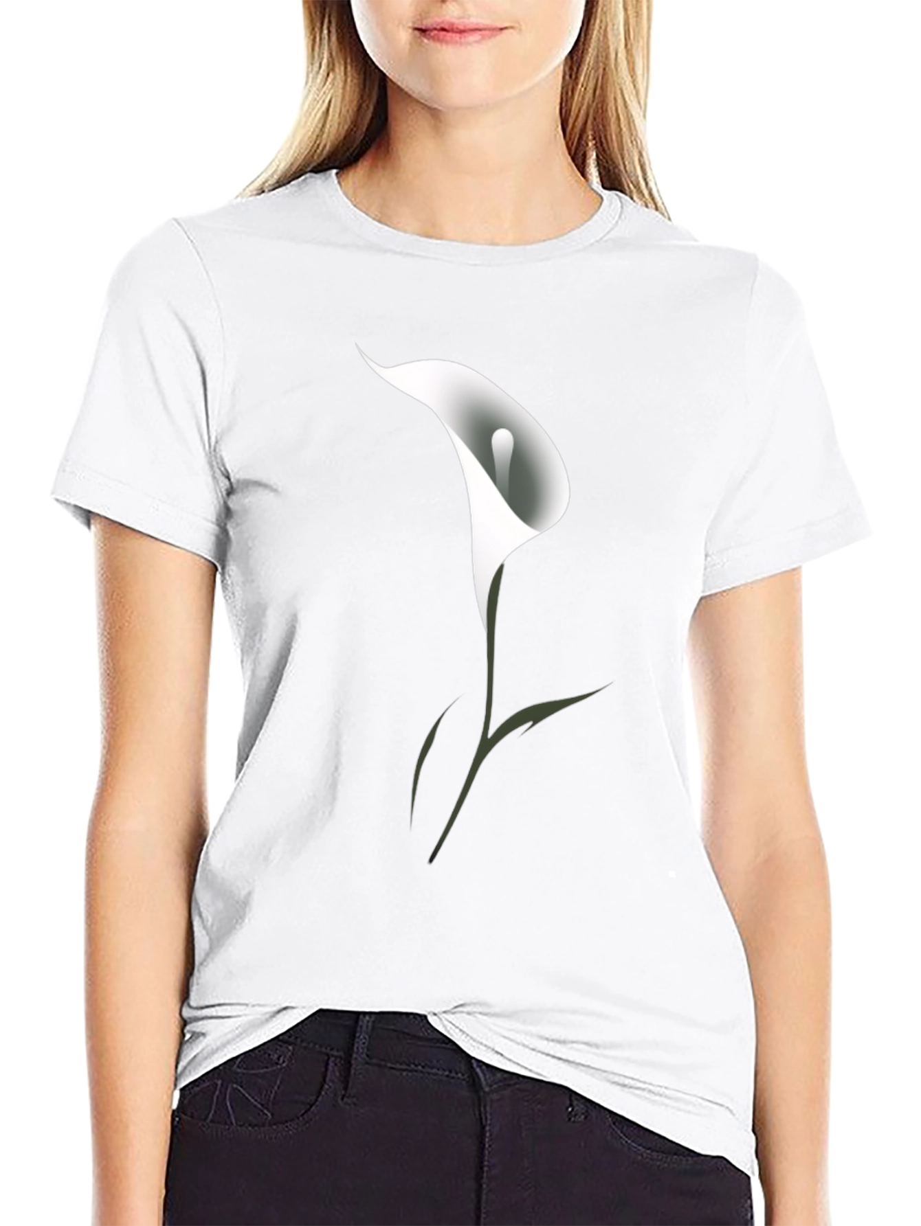 Mens Black T-Shirt with White Calla Lily Flower Design