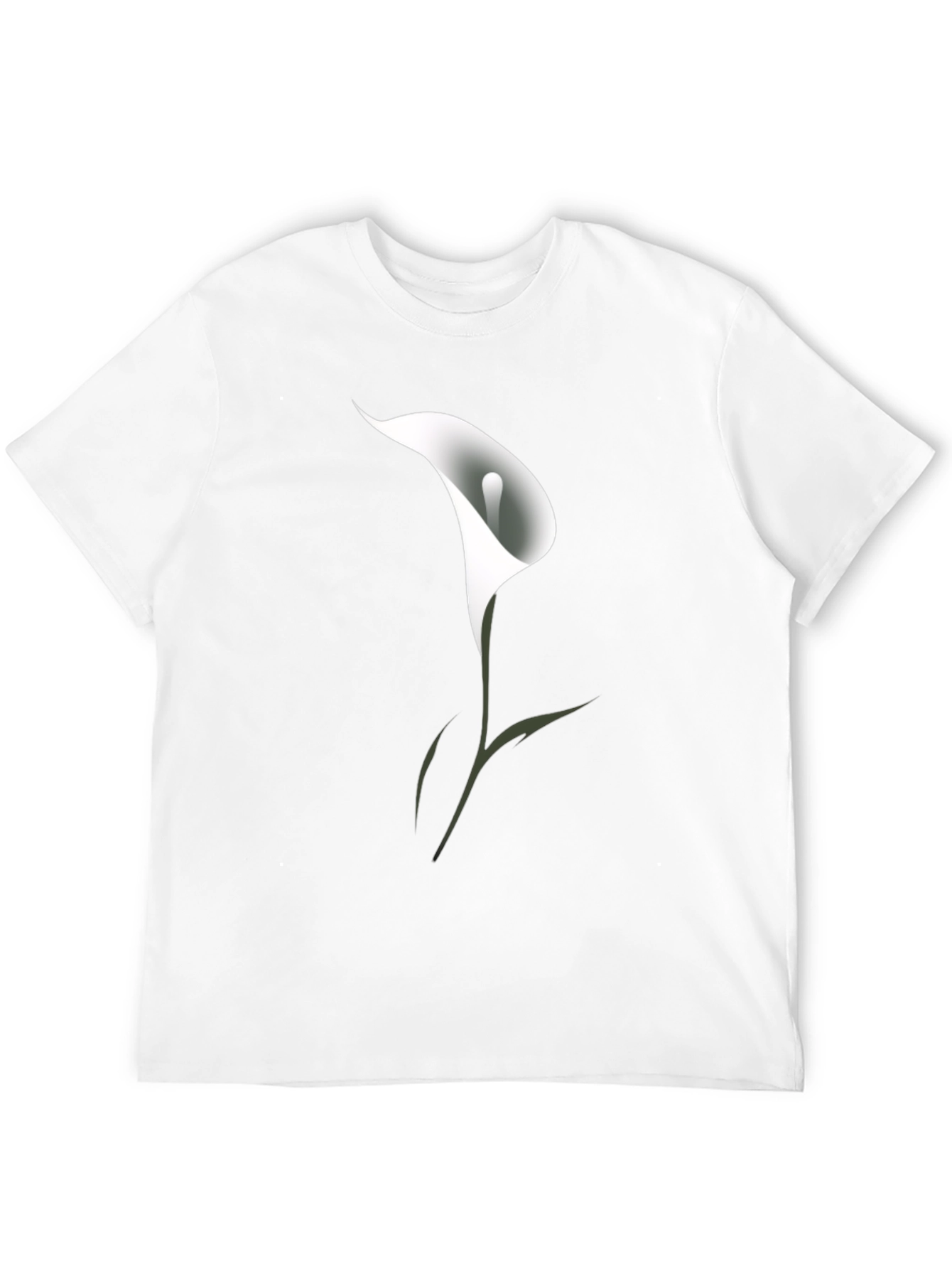 Mens Black T-Shirt with White Calla Lily Flower Design