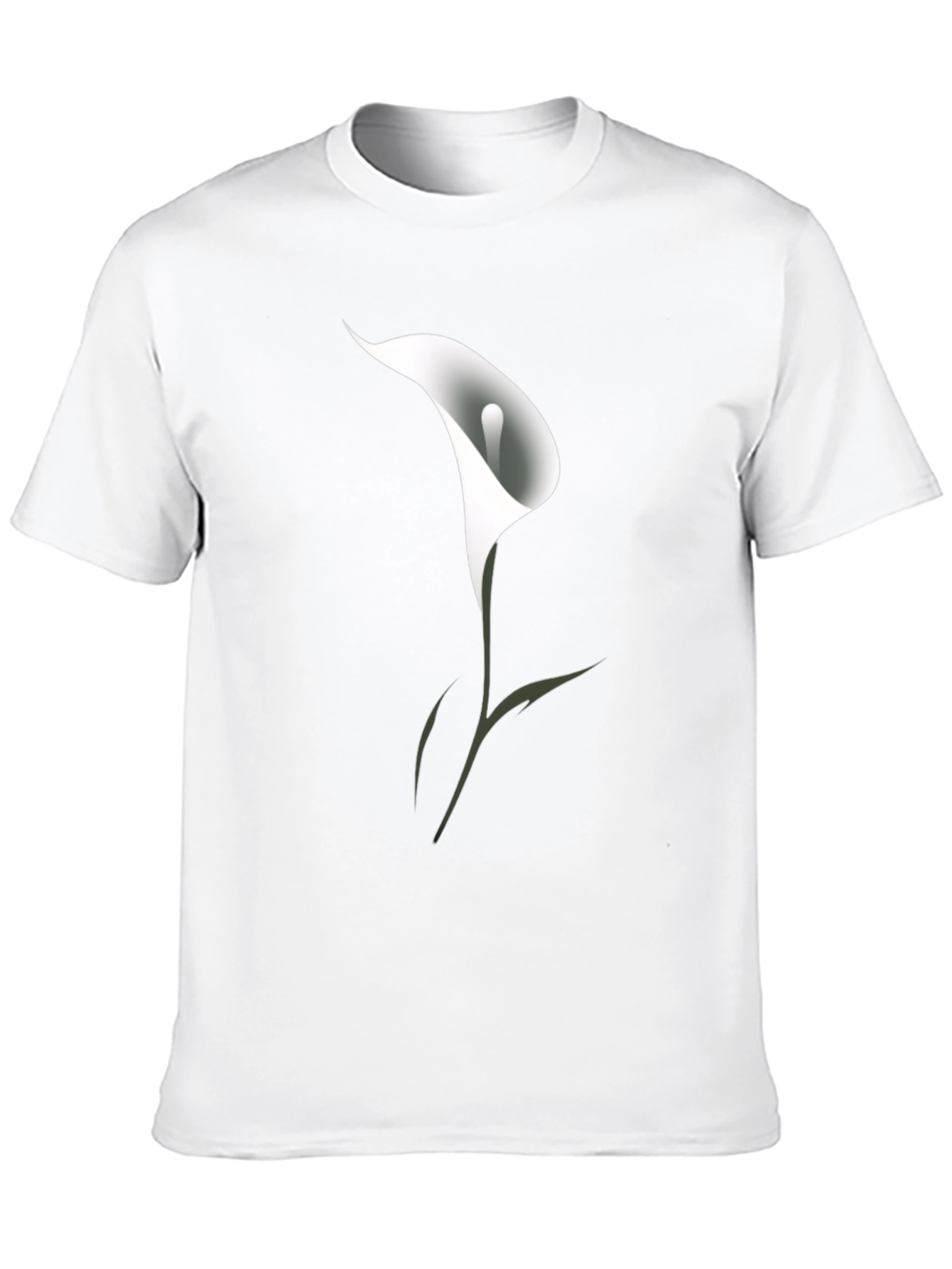 Mens Black T-Shirt with White Calla Lily Flower Design