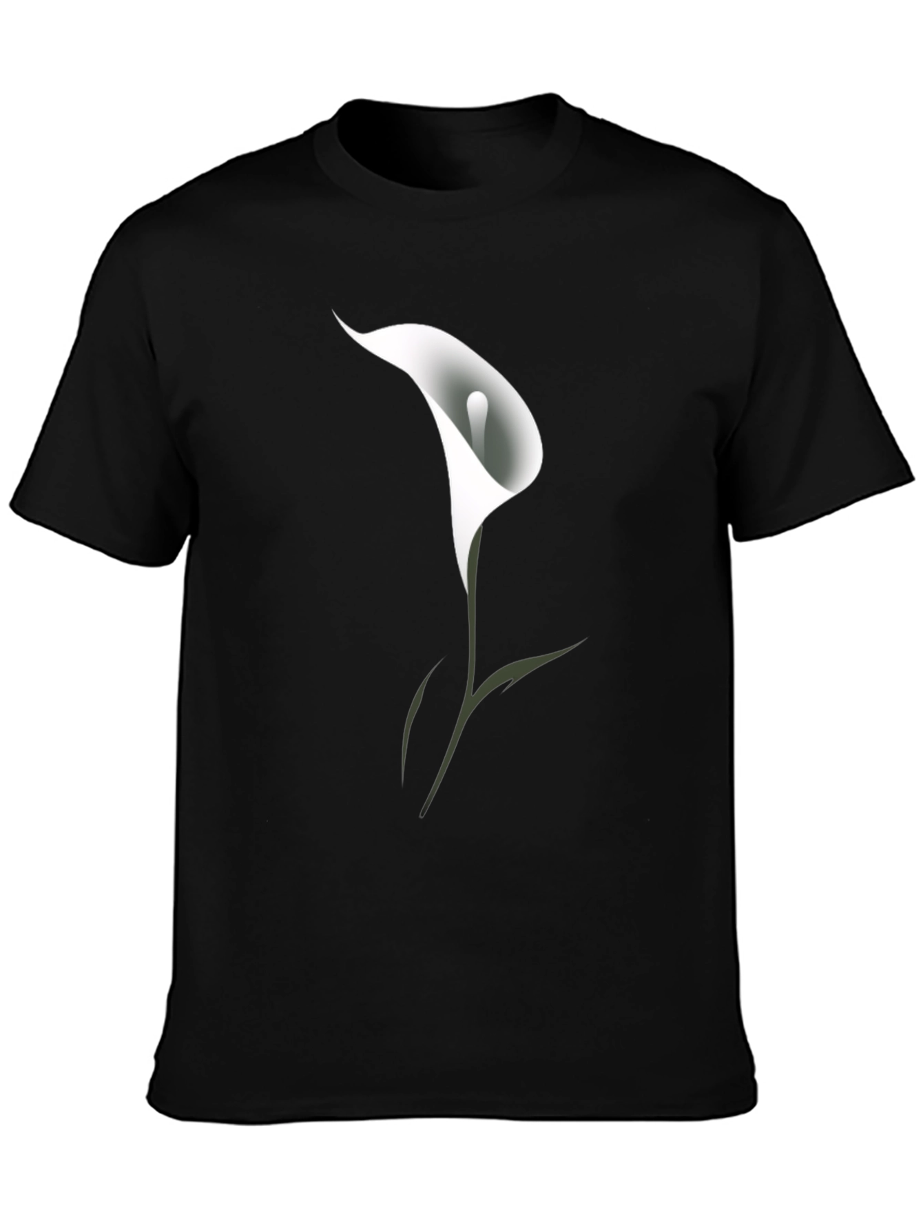 Mens Black T-Shirt with White Calla Lily Flower Design