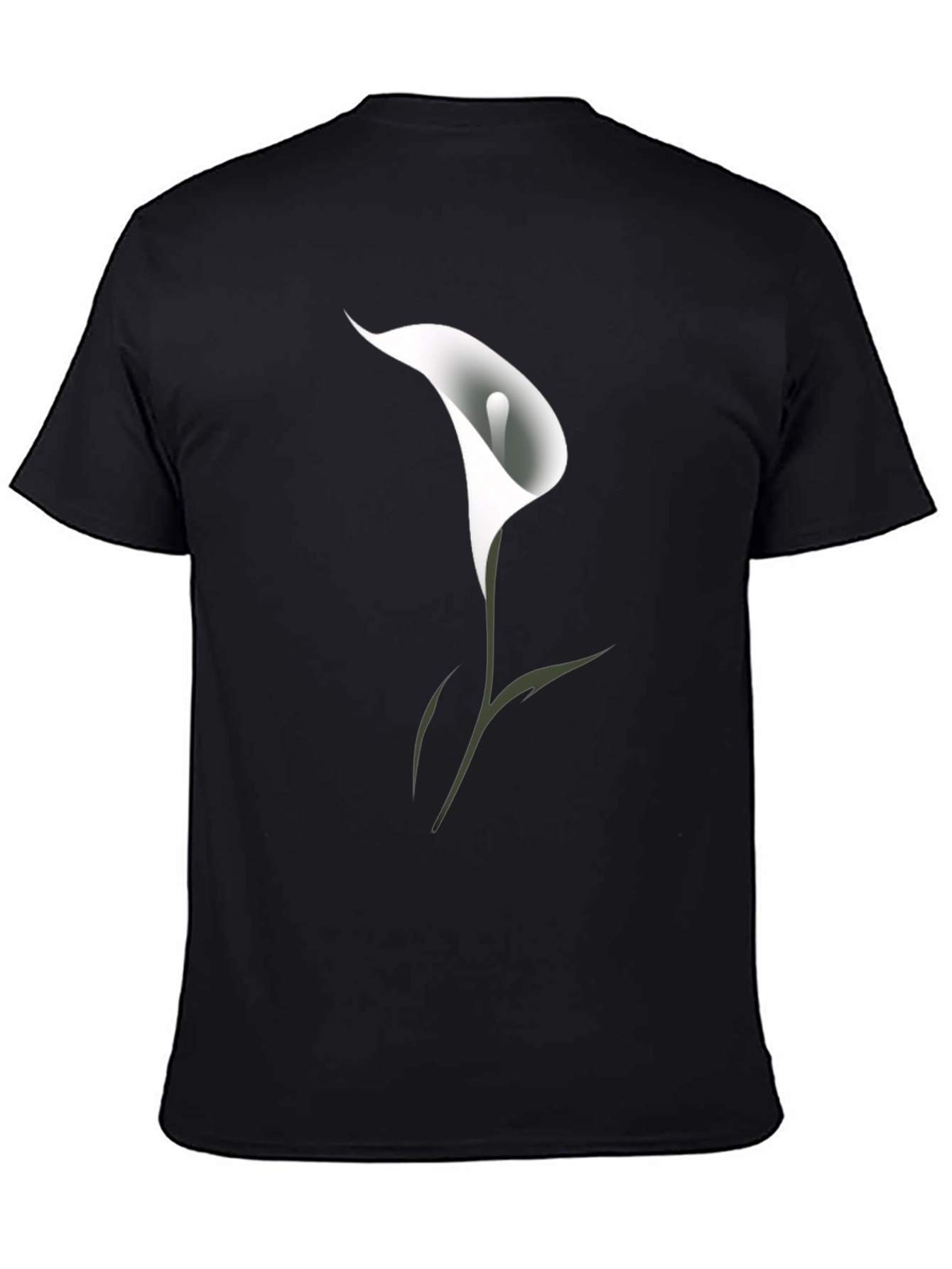 Mens Black T-Shirt with White Calla Lily Flower Design
