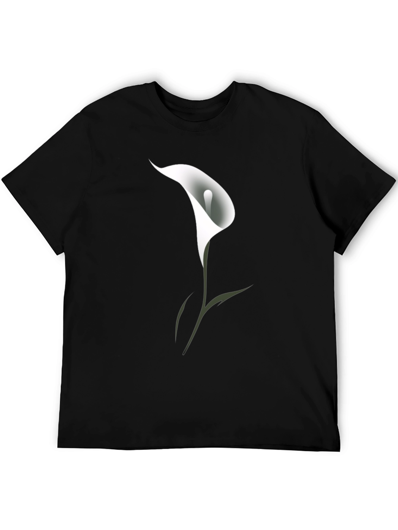 Mens Black T-Shirt with White Calla Lily Flower Design