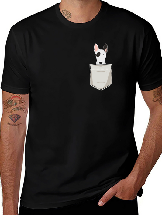 Dog in Pocket Black Tee - Funny Bull Terrier T-Shirt