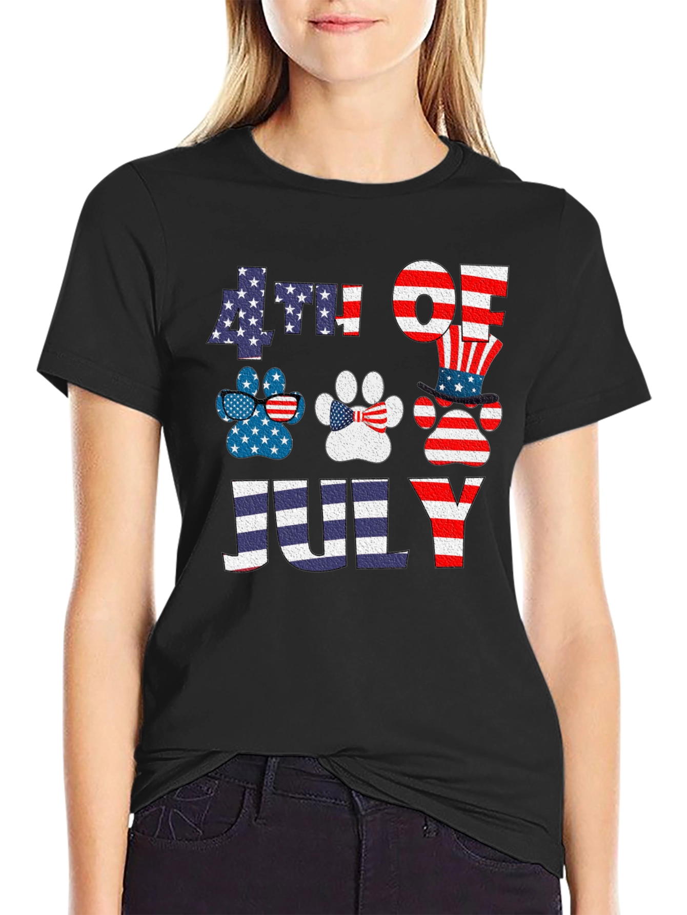 Patriotic 4th of July Dog Paw Print T-Shirt