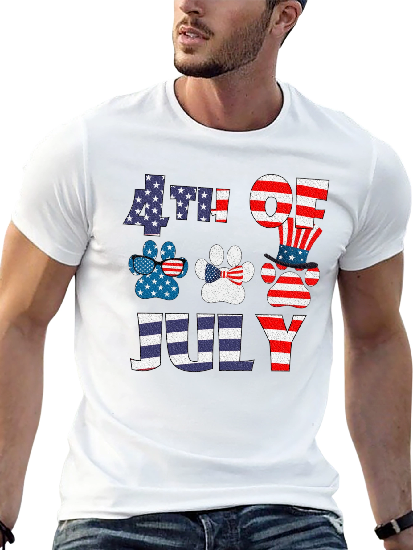 Patriotic 4th of July Dog Paw Print T-Shirt