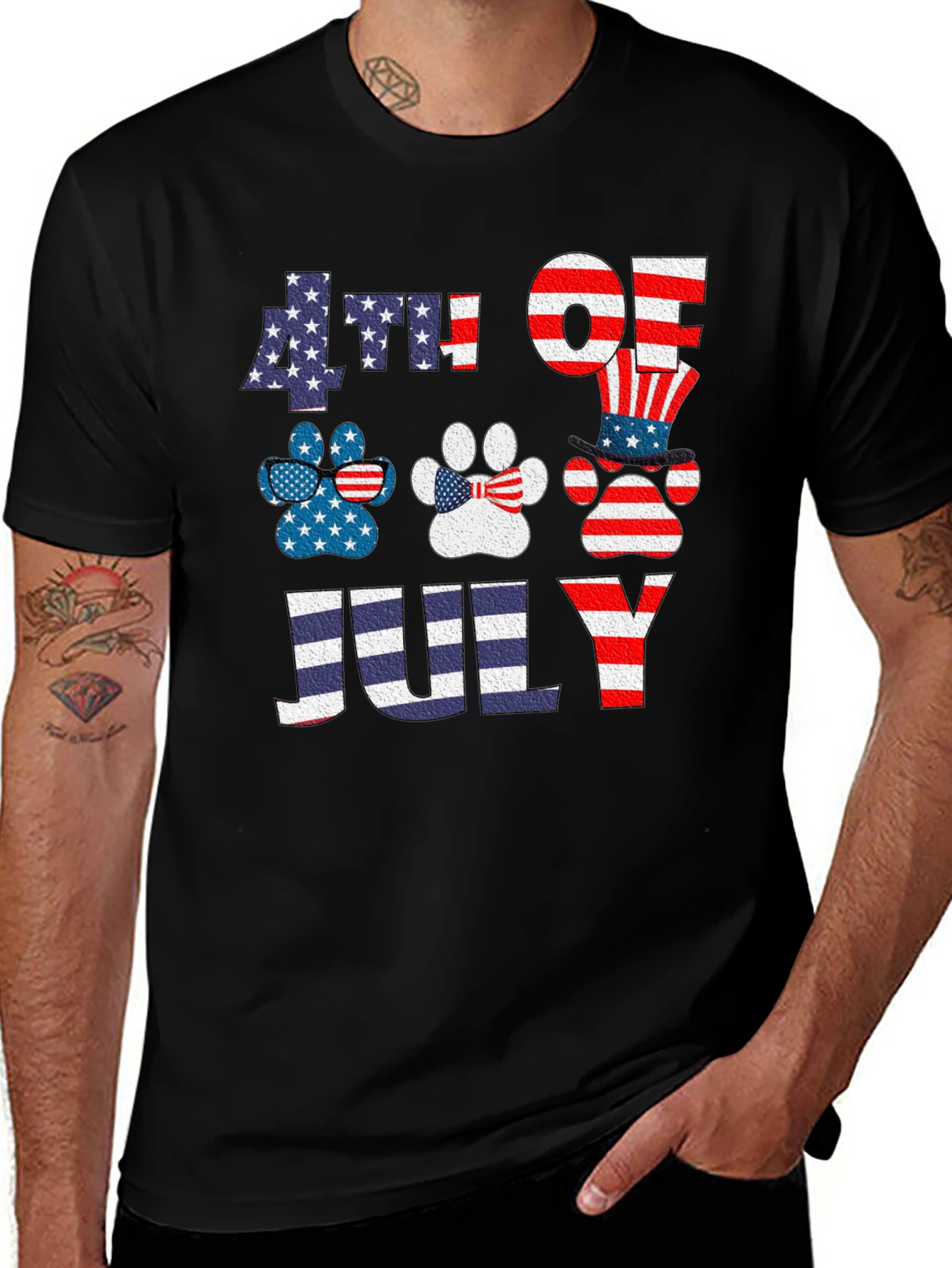 Patriotic 4th of July Dog Paw Print T-Shirt