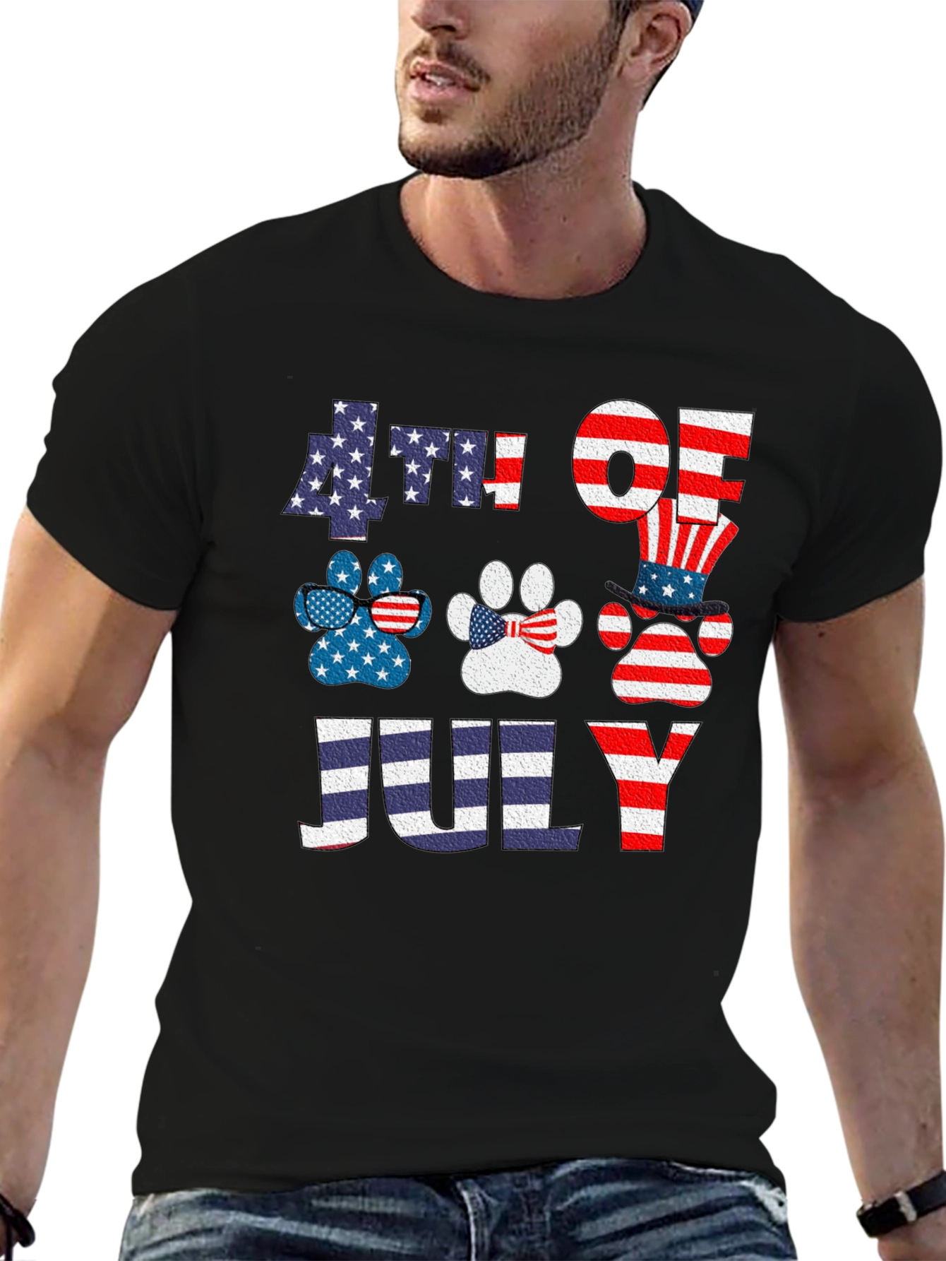 Patriotic 4th of July Dog Paw Print T-Shirt