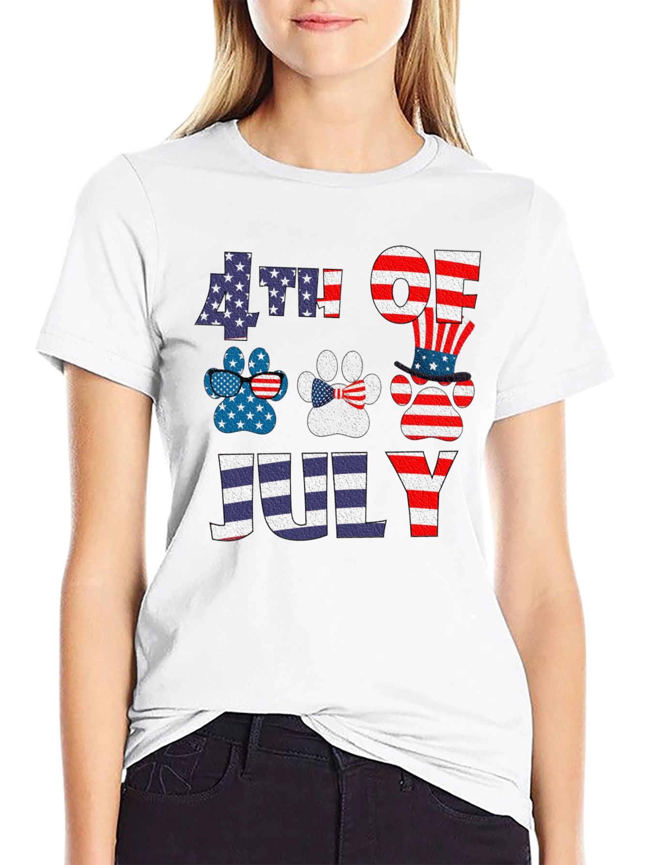 Patriotic 4th of July Dog Paw Print T-Shirt