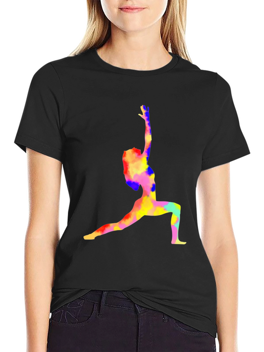Yoga Pose Graphic Tee - Colorful Design on Black Cotton