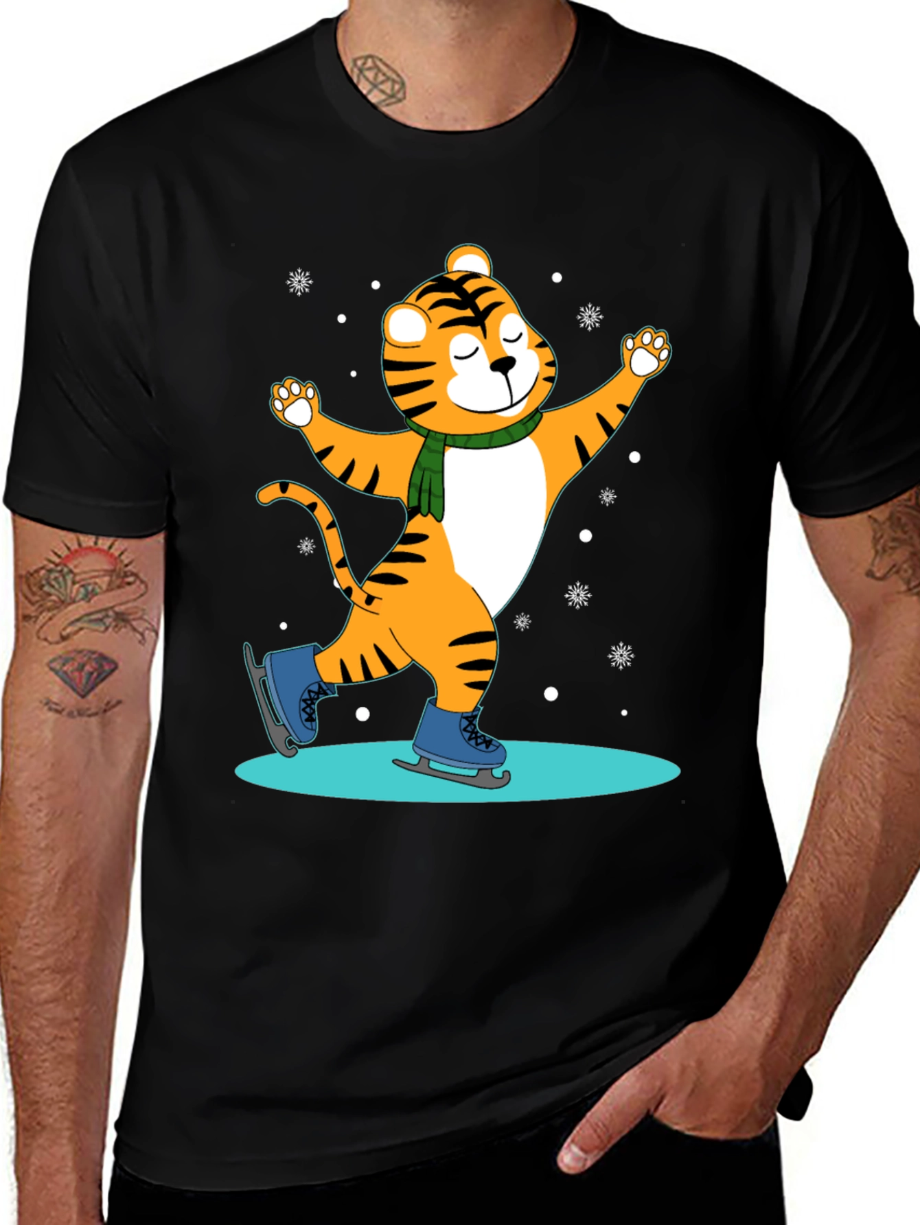 Cute Tiger Skating T-Shirt - Winter Fun