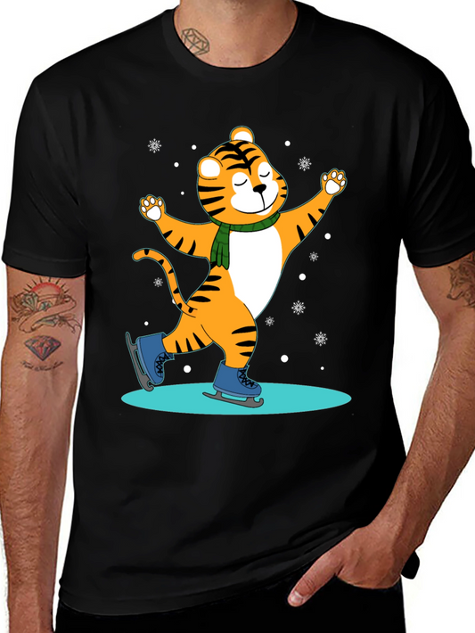 Cute Tiger Skating T-Shirt - Winter Fun