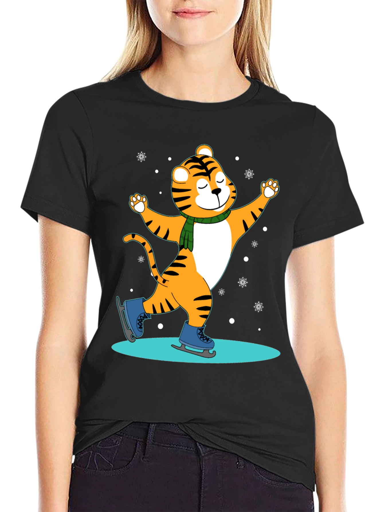 Cute Tiger Skating T-Shirt - Winter Fun