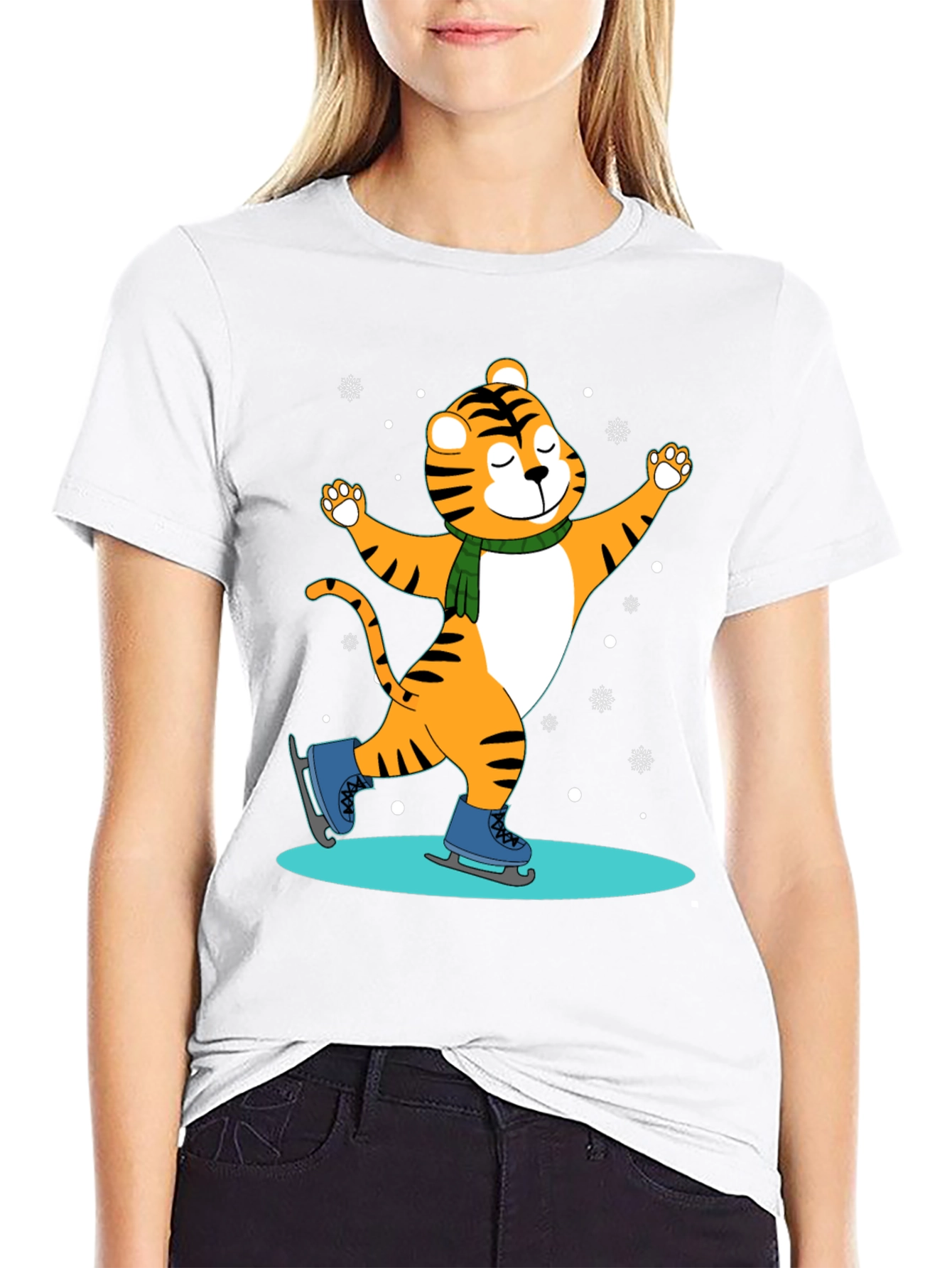 Cute Tiger Skating T-Shirt - Winter Fun
