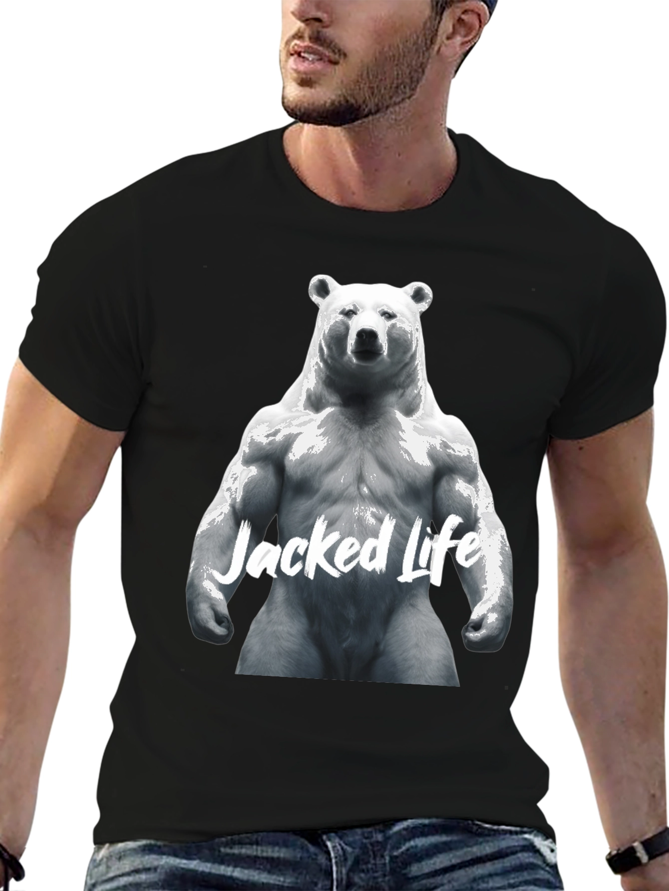 Jacked Life Bear Graphic Tee - Black