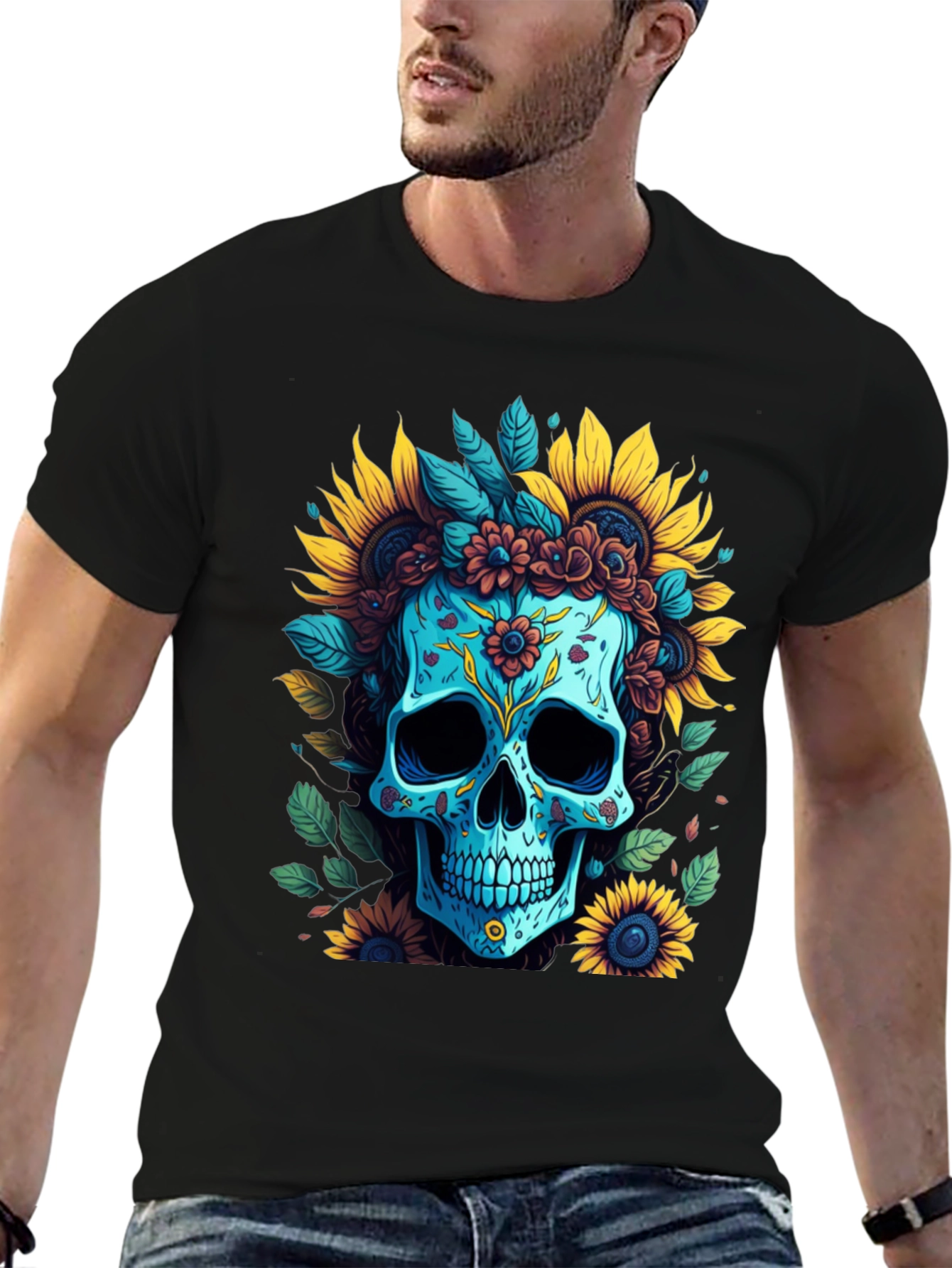 Floral Skull Graphic T-Shirt