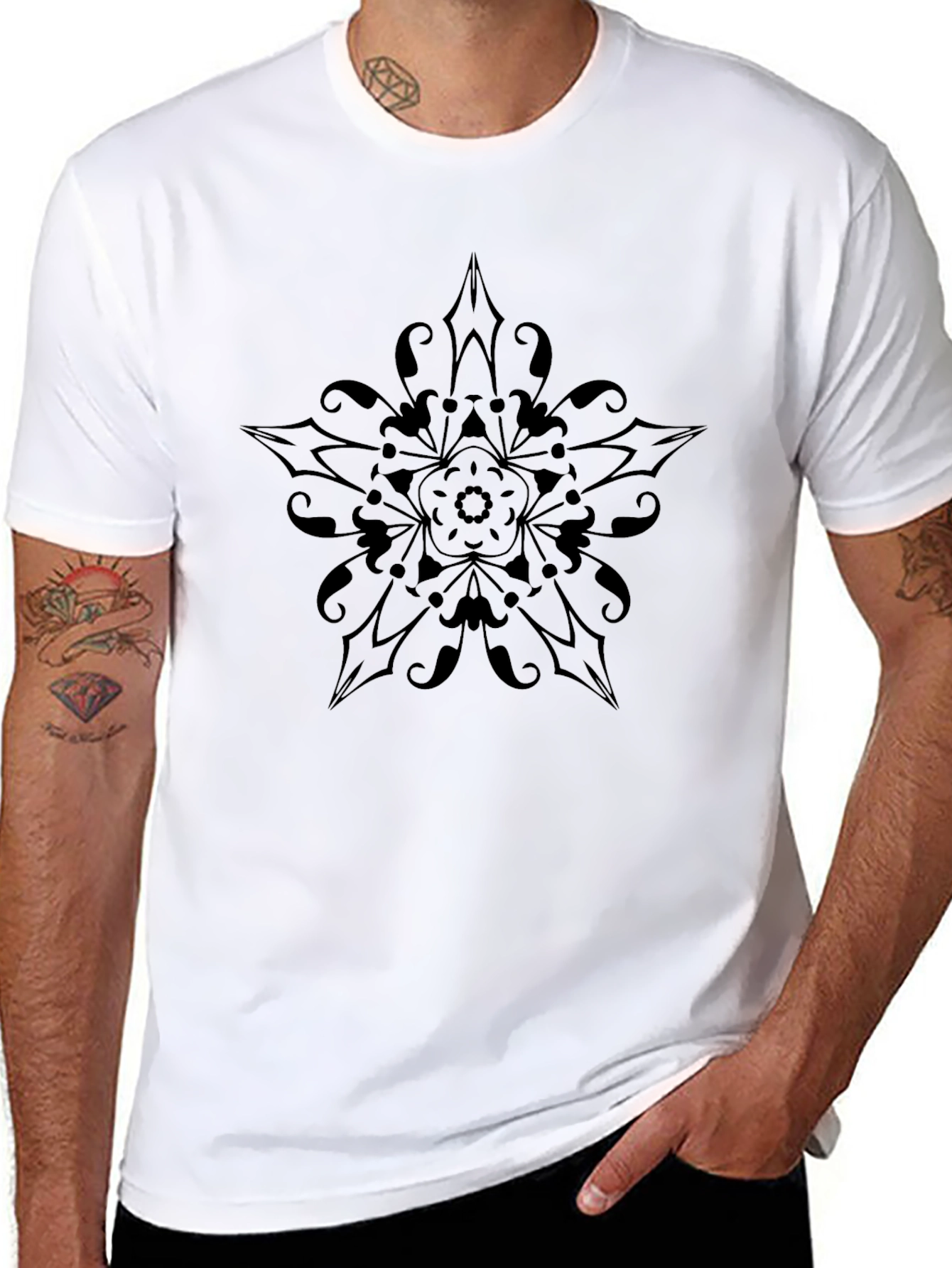 Abstract Floral Mandala Black T-Shirt