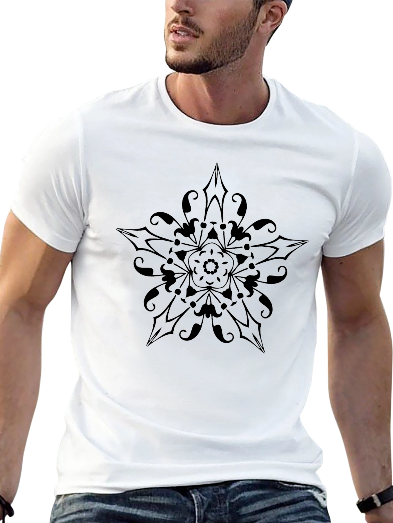 Abstract Floral Mandala Black T-Shirt