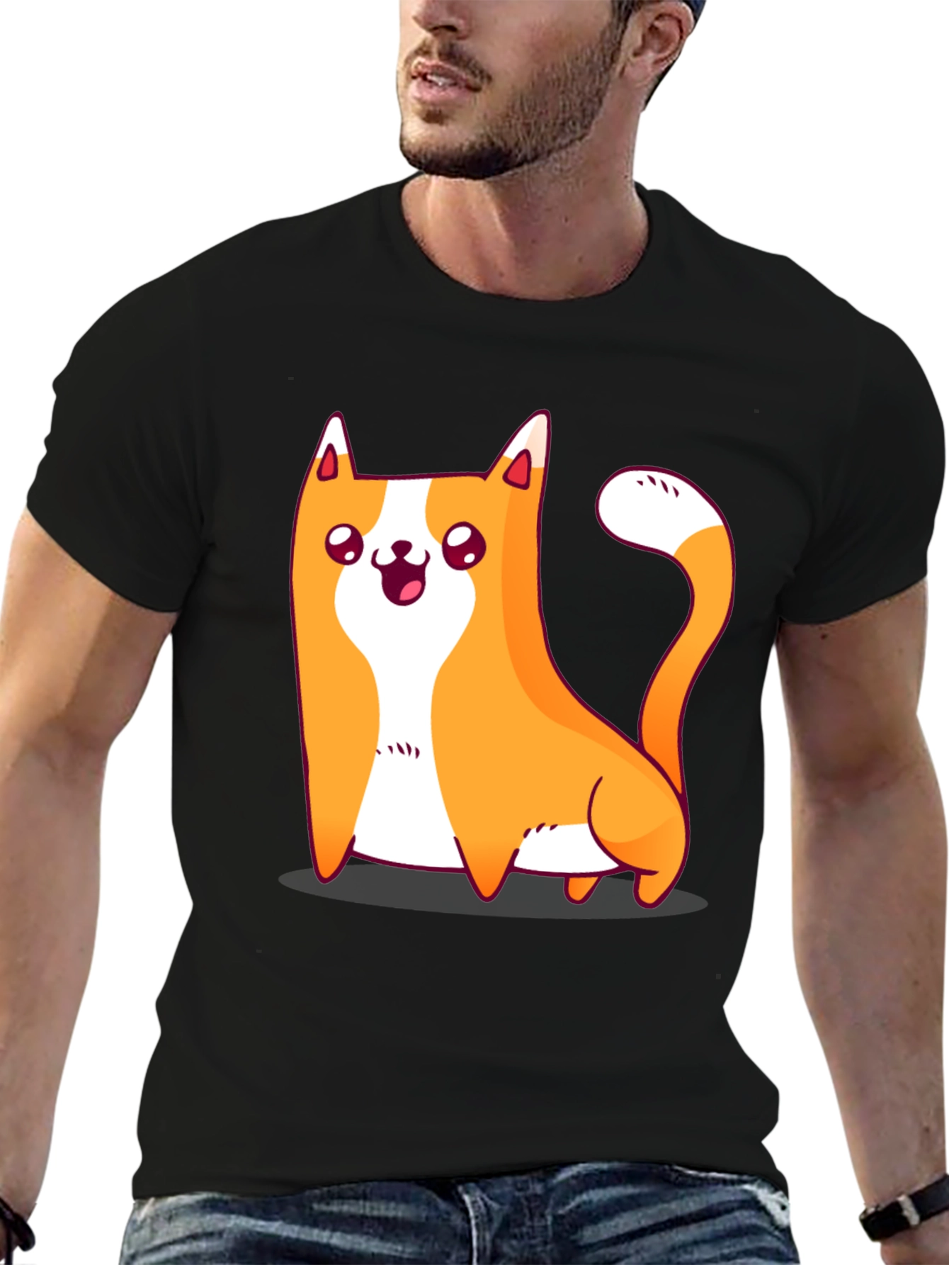 Cute Cat Graphic Black T-Shirt