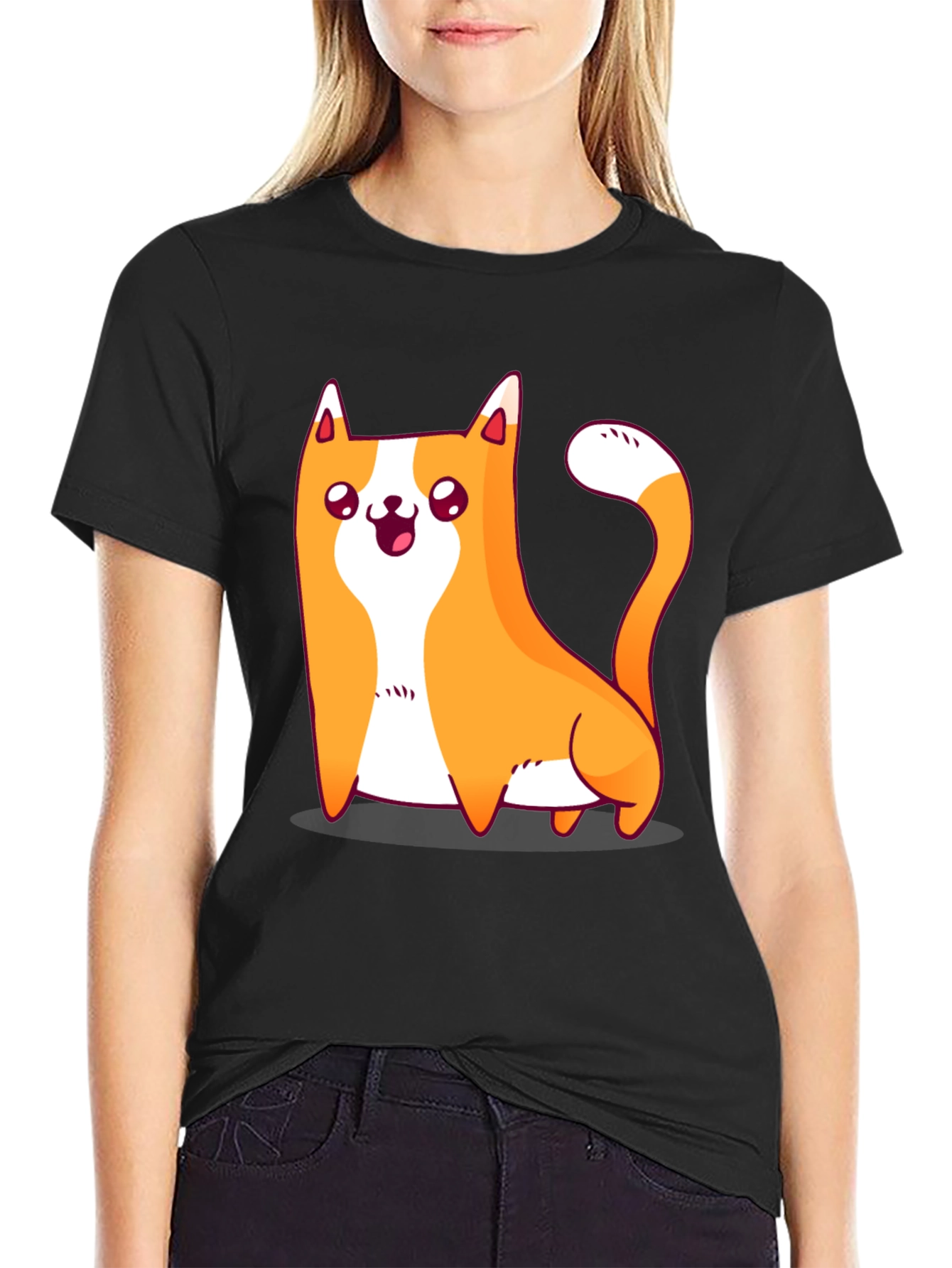 Cute Cat Graphic Black T-Shirt